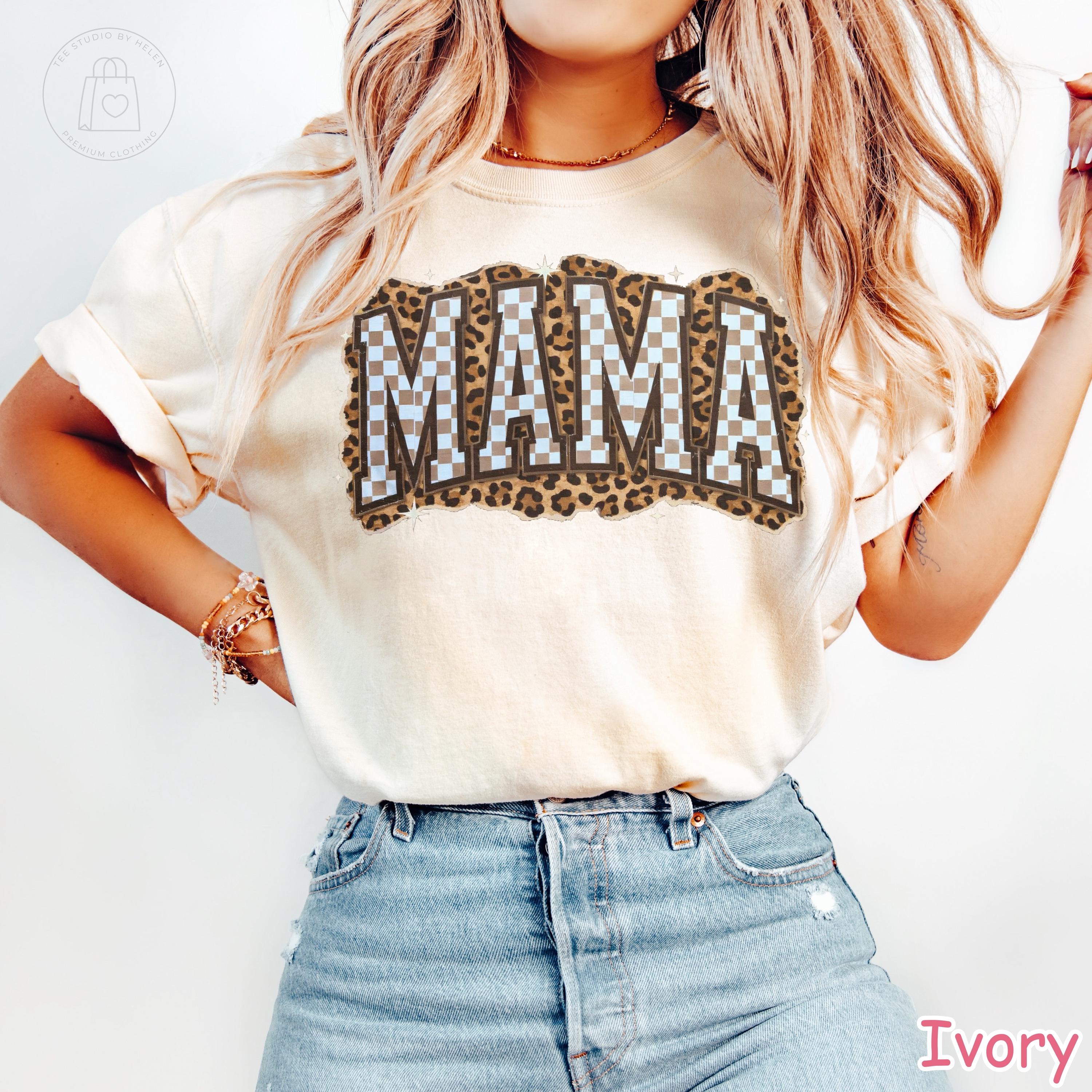 Comfort Colors® Leopard Mama Shirt, Checkered Mama Shirt, Mothers Day Gift, Retro Mom Tee, Trendy Mom Shirt, Cute Mom Gift, Shirt for Women