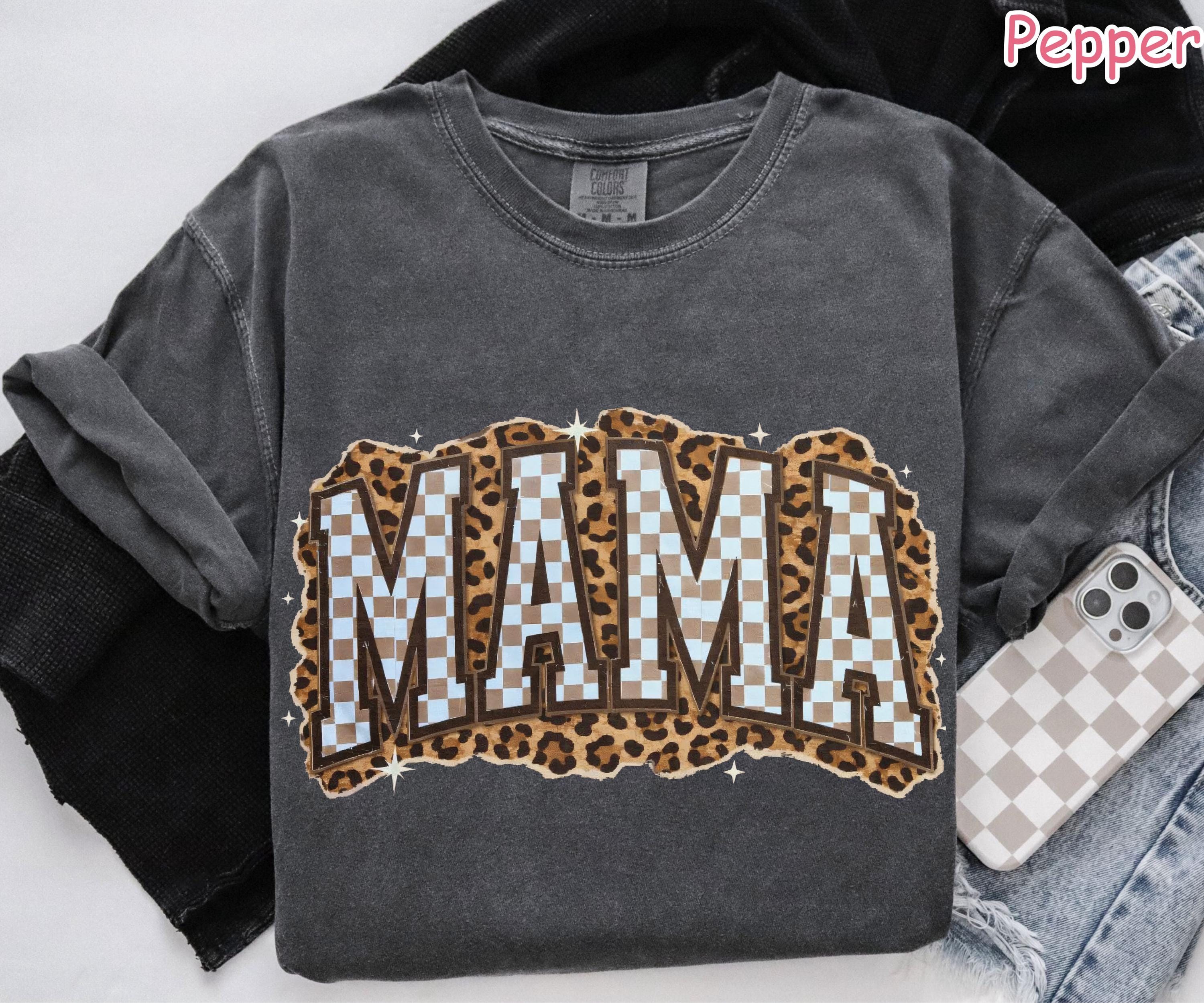 Comfort Colors® Leopard Mama Shirt, Checkered Mama Shirt, Mothers Day Gift, Retro Mom Tee, Trendy Mom Shirt, Cute Mom Gift, Shirt for Women