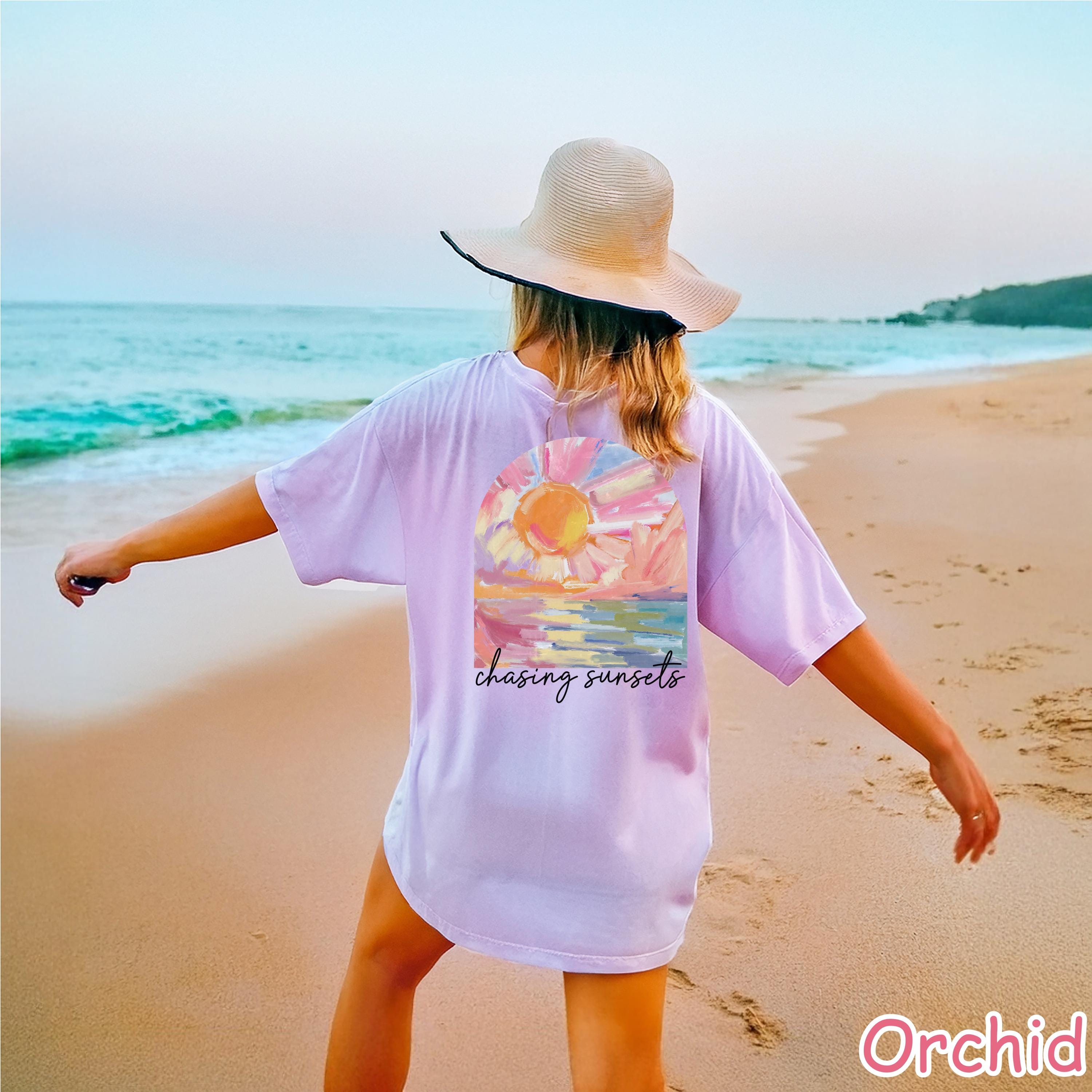 Comfort Colors® Chasing Sunsets Shirt, Summer Beach Shirt, Summer Aesthetic Shirt,  Trendy Vacation Shirt Boho Summer Vibes Tee Sunset Lover