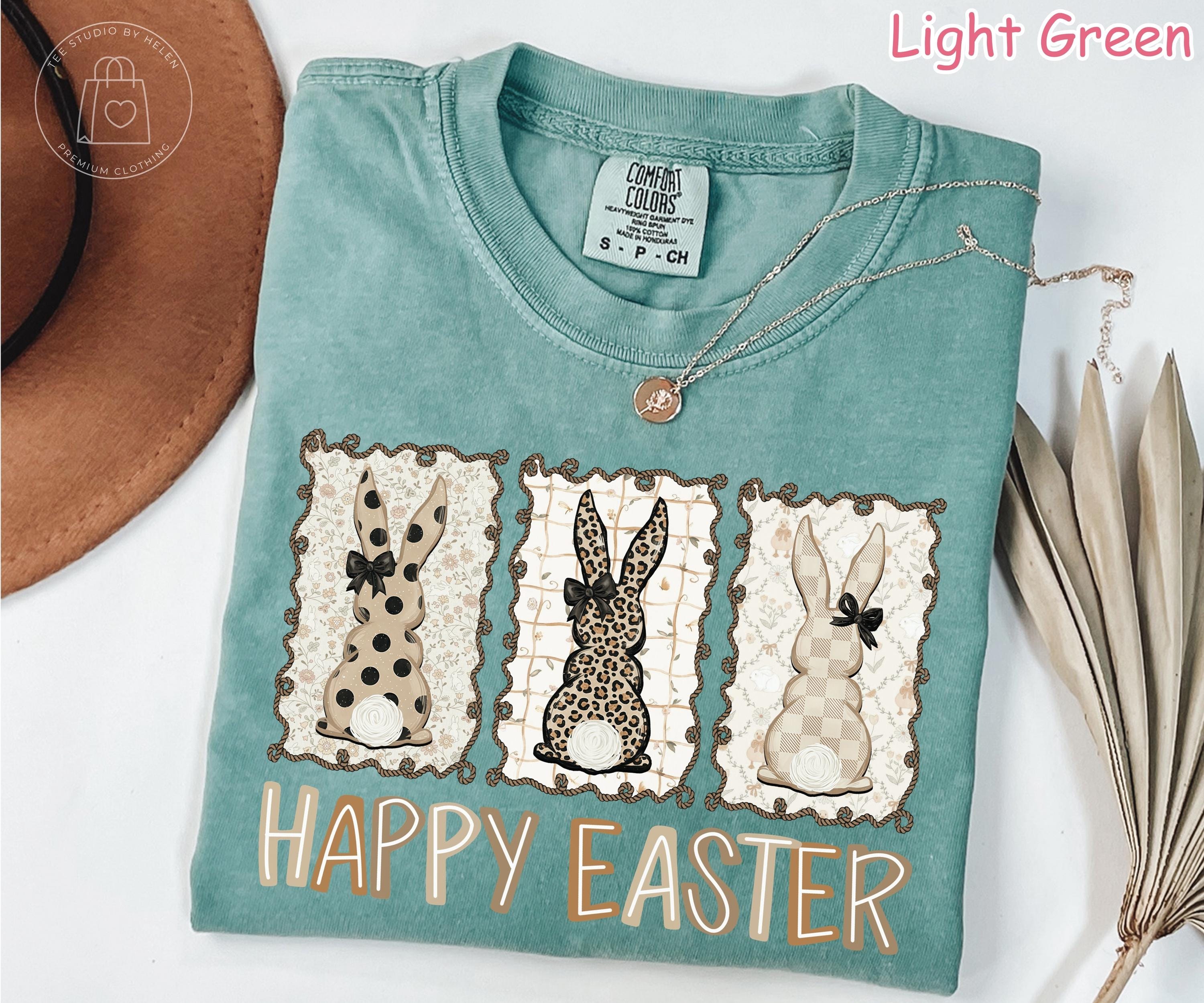 Comfort Colors® Happy Easter Shirt, Easter Bunny Shirt, Leopard Bunny Shirt for Women, Coquette Easter Graphic Tee, Trendy Easter Day Gift