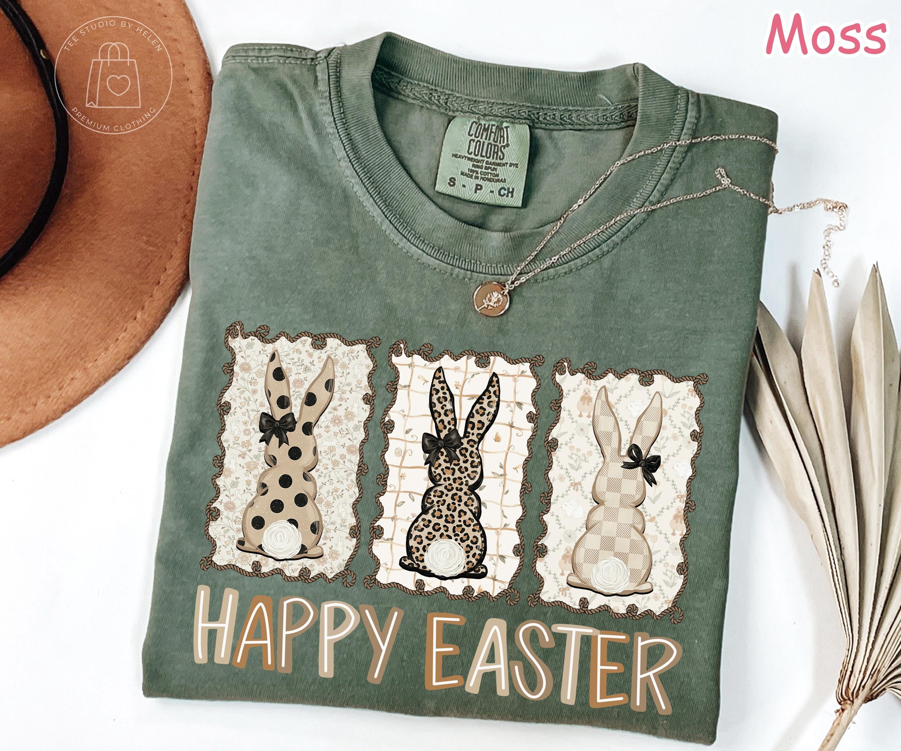 Comfort Colors® Happy Easter Shirt, Easter Bunny Shirt, Leopard Bunny Shirt for Women, Coquette Easter Graphic Tee, Trendy Easter Day Gift
