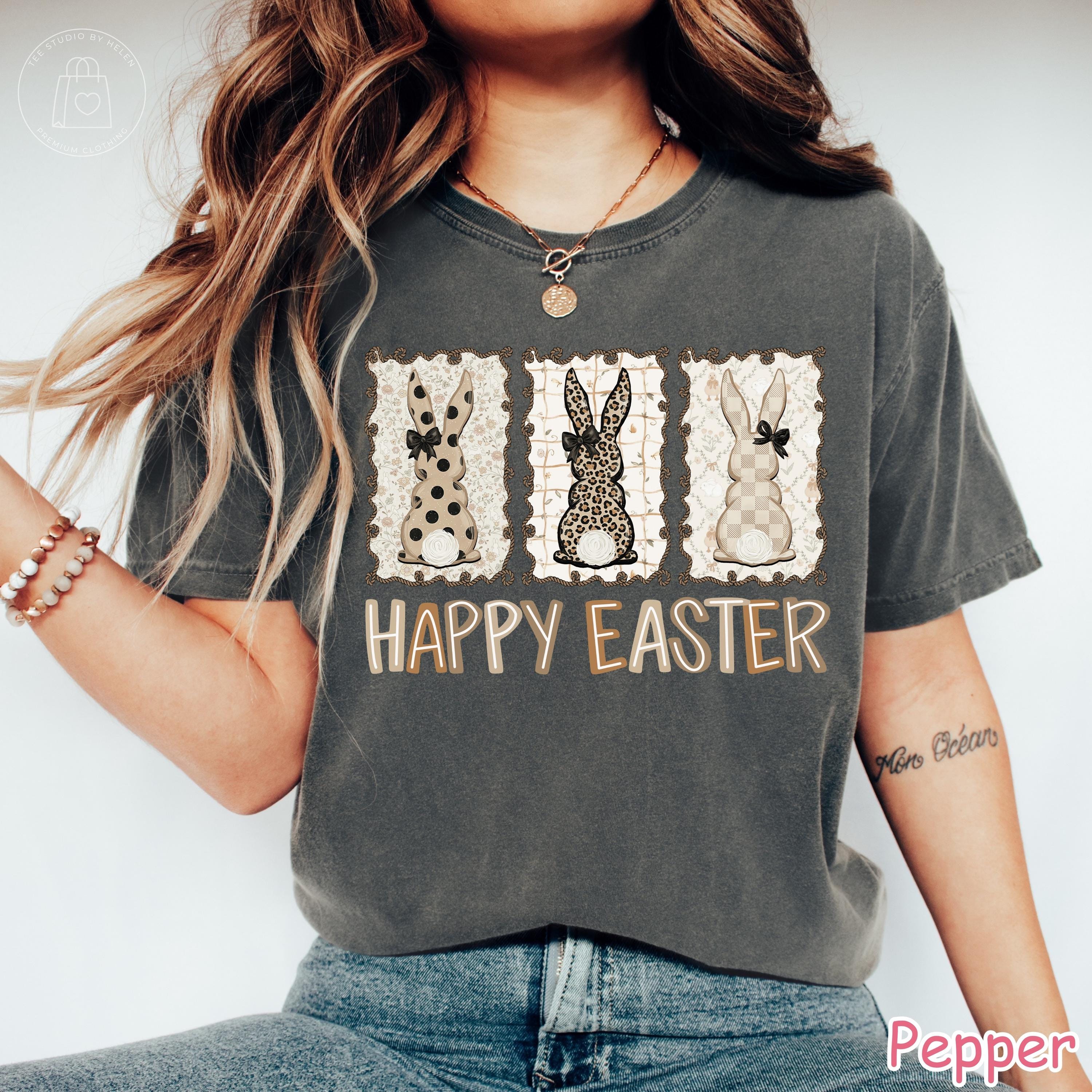 Comfort Colors® Happy Easter Shirt, Easter Bunny Shirt, Leopard Bunny Shirt for Women, Coquette Easter Graphic Tee, Trendy Easter Day Gift