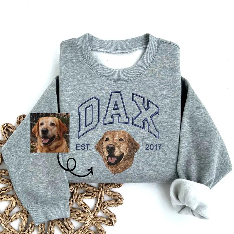 Custom Dog Embroidered Sweatshirt with Name, Personalized Dog Face Hoodie from Your Photo, Varsity Sweatshirt, Gifts for Pet Lover