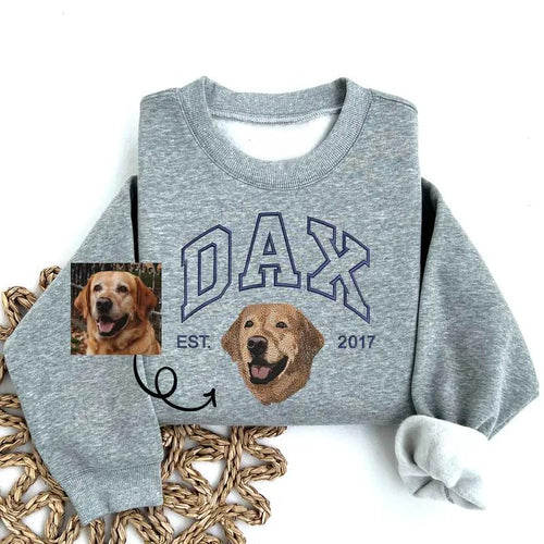 Custom Dog Embroidered Sweatshirt with Name, Personalized Dog Face Hoodie from Your Photo, Varsity Sweatshirt, Gifts for Pet Lover