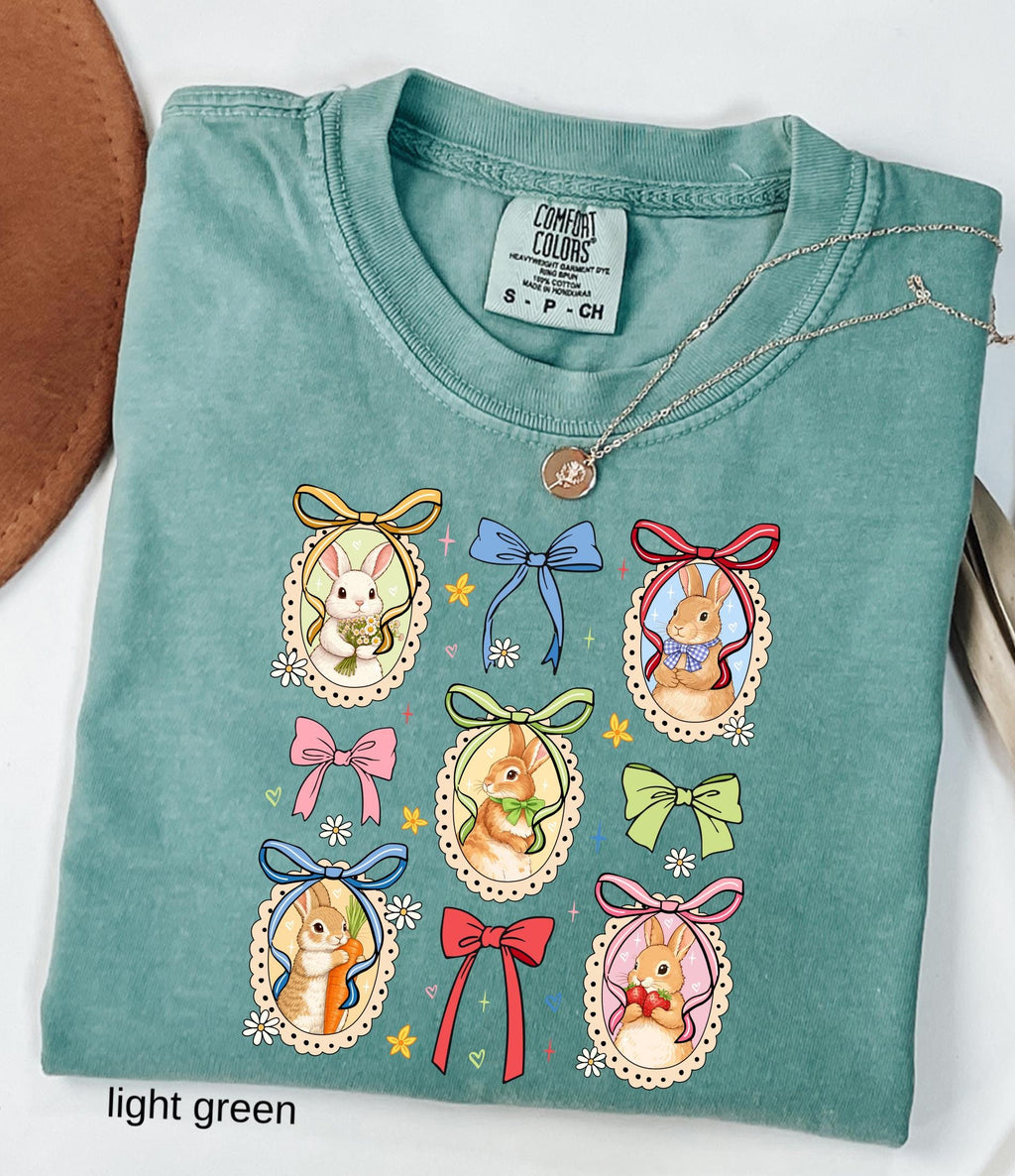 Comfort Colors© Retro Bunnies Easter Gift for Women, Vintage Thrifted Grandma Core Shirt, Floral Coquette Cottagecore Oval Frame Spring Tee
