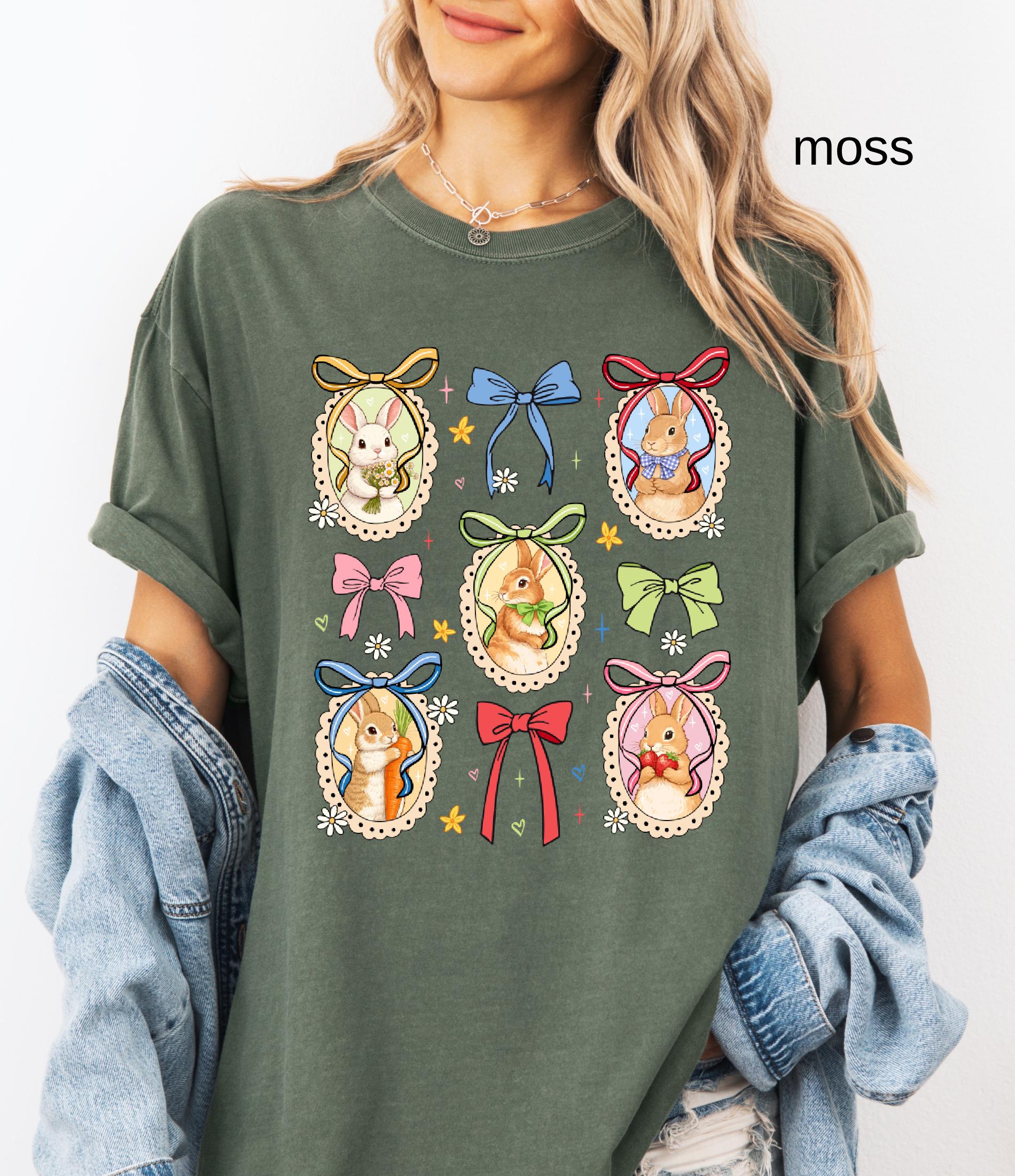 Comfort Colors© Retro Bunnies Easter Gift for Women, Vintage Thrifted Grandma Core Shirt, Floral Coquette Cottagecore Oval Frame Spring Tee