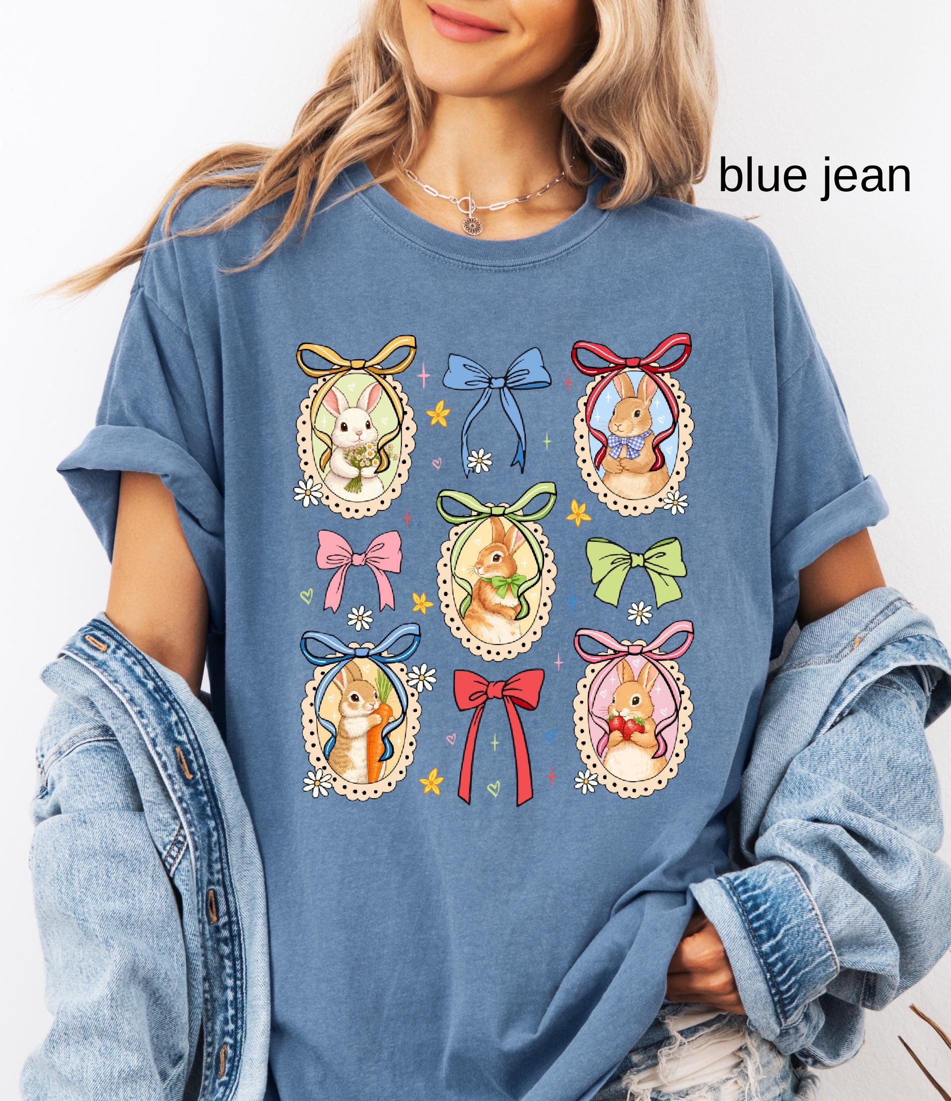 Comfort Colors© Retro Bunnies Easter Gift for Women, Vintage Thrifted Grandma Core Shirt, Floral Coquette Cottagecore Oval Frame Spring Tee