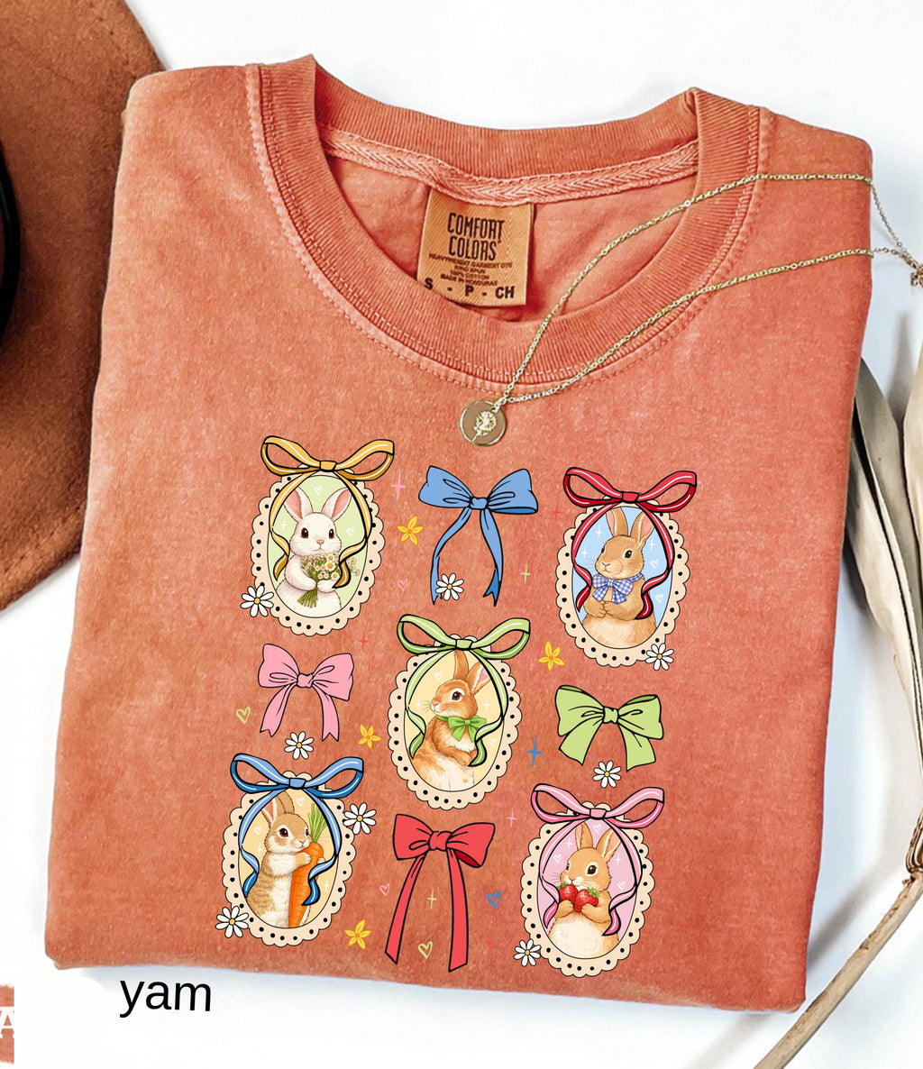 Comfort Colors© Retro Bunnies Easter Gift for Women, Vintage Thrifted Grandma Core Shirt, Floral Coquette Cottagecore Oval Frame Spring Tee