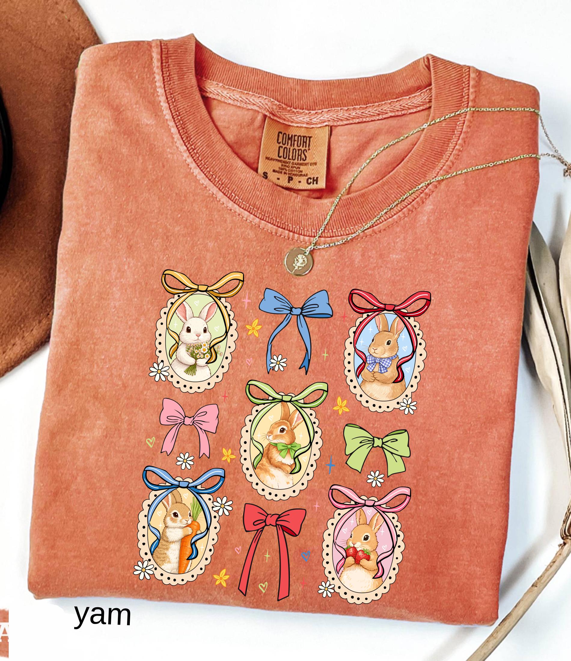 Comfort Colors© Retro Bunnies Easter Gift for Women, Vintage Thrifted Grandma Core Shirt, Floral Coquette Cottagecore Oval Frame Spring Tee