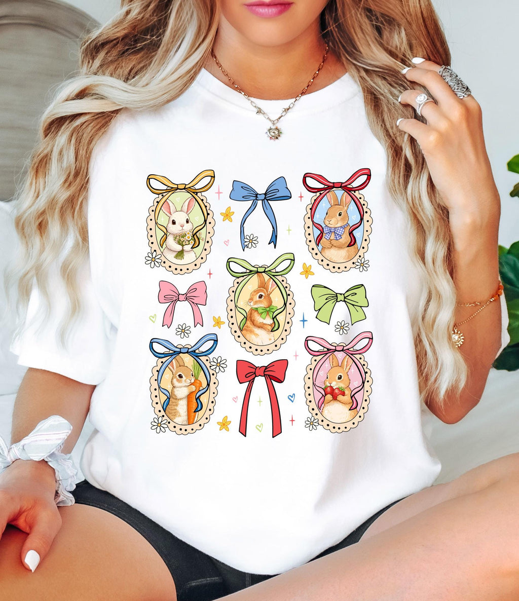 Comfort Colors© Retro Bunnies Easter Gift for Women, Vintage Thrifted Grandma Core Shirt, Floral Coquette Cottagecore Oval Frame Spring Tee