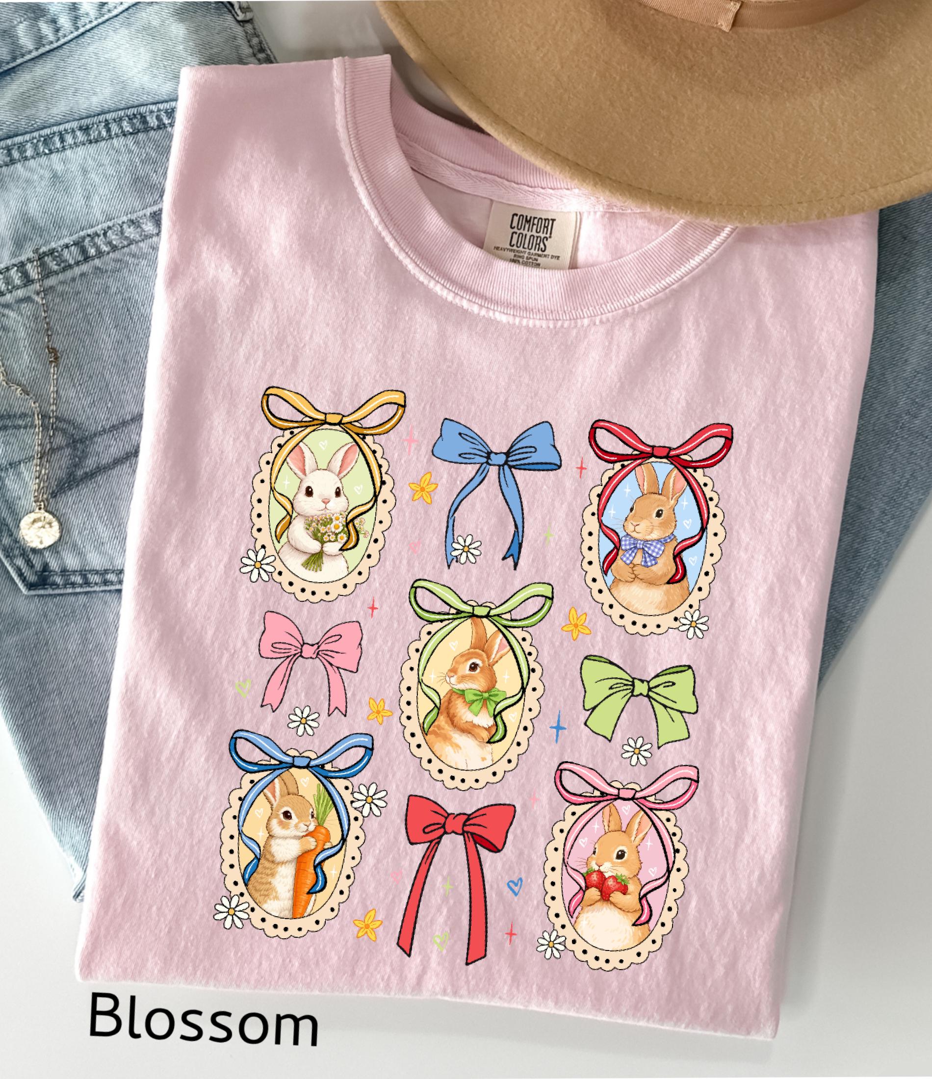 Comfort Colors© Retro Bunnies Easter Gift for Women, Vintage Thrifted Grandma Core Shirt, Floral Coquette Cottagecore Oval Frame Spring Tee