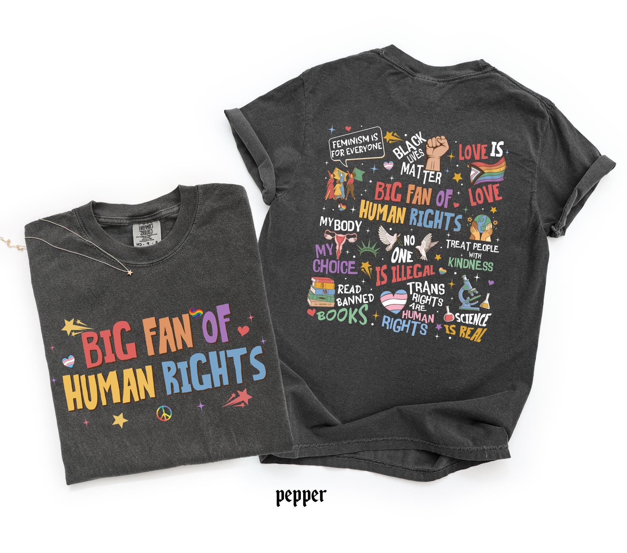 Big Fan Of Human Rights Shirt, Comfort Colors Equality T-Shirt, Social Justice Gift For Activist, Protest Anti Trump Rainbow LGBT Tee