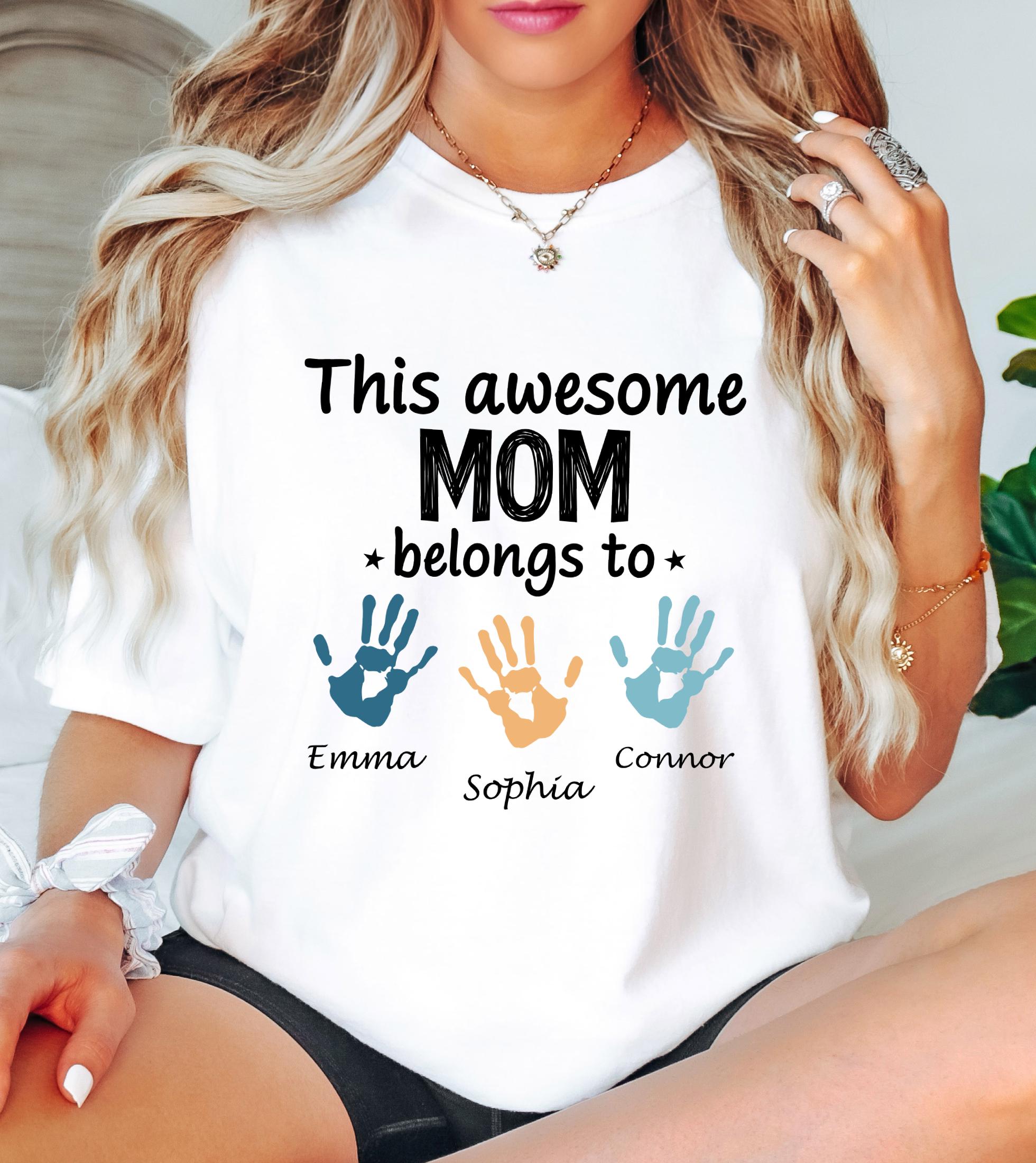 Personalized Mom Comfort Colors Shirt With Kids Names, Custom Names Mother Gift Tee, This Awesome Mom Belongs To Family