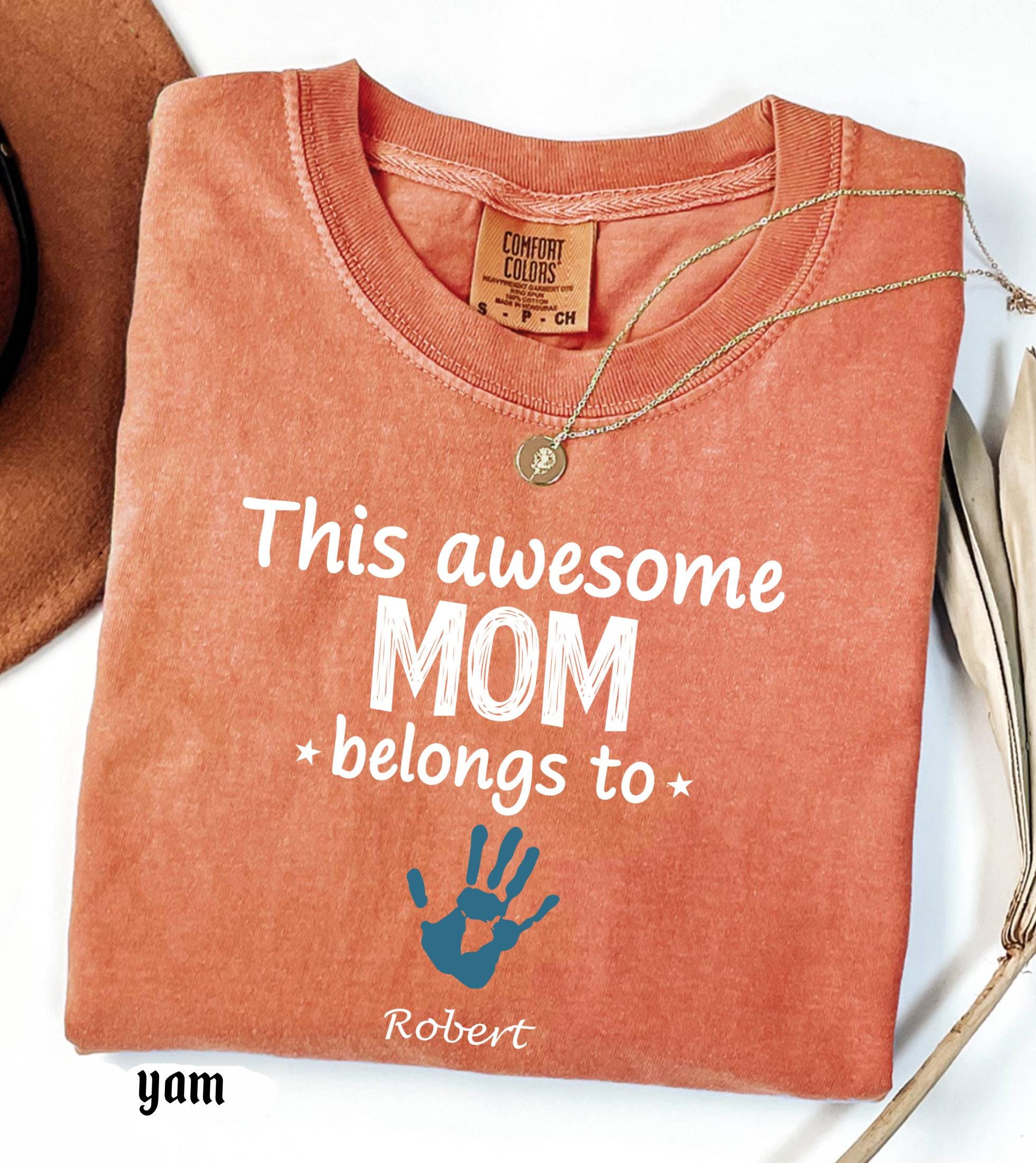 Personalized Mom Comfort Colors Shirt With Kids Names, Custom Names Mother Gift Tee, This Awesome Mom Belongs To Family