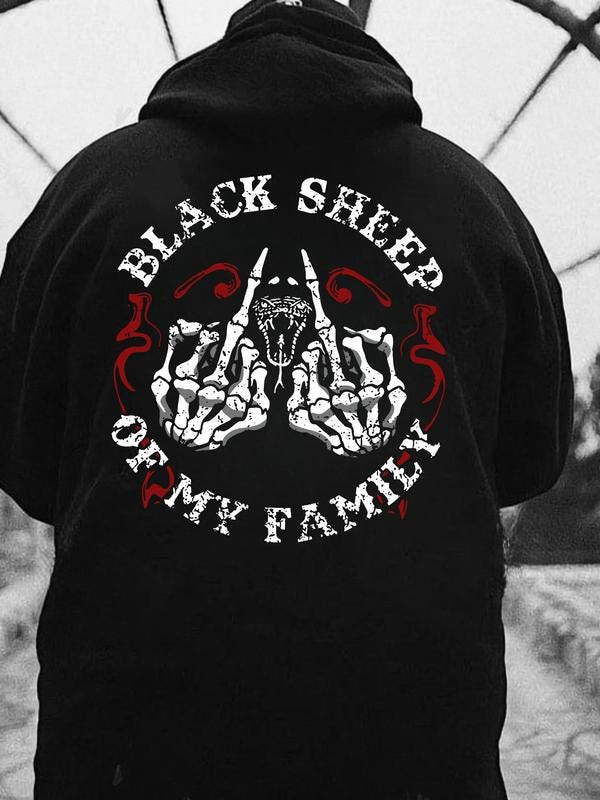 Black Sheep Of My Family Tshirt, Skeleton Middle Finger Hoodie, Snake Sweatshirt, Edgy Grunge Shirt, Sarcastic Family Gift, Dark Humor Top