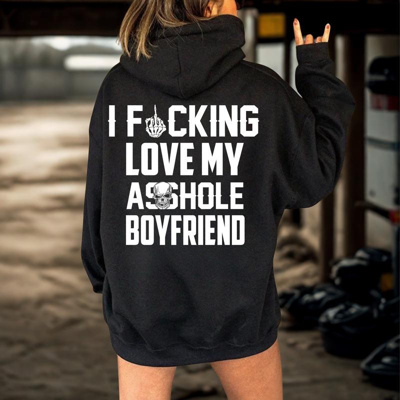 I Fcking Love My Ashole Boyfriend Tshirt, Funny Girlfriend Hoodie, Sarcastic Couple Sweatshirt, Skeleton Middle Finger, Edgy Gag Gift