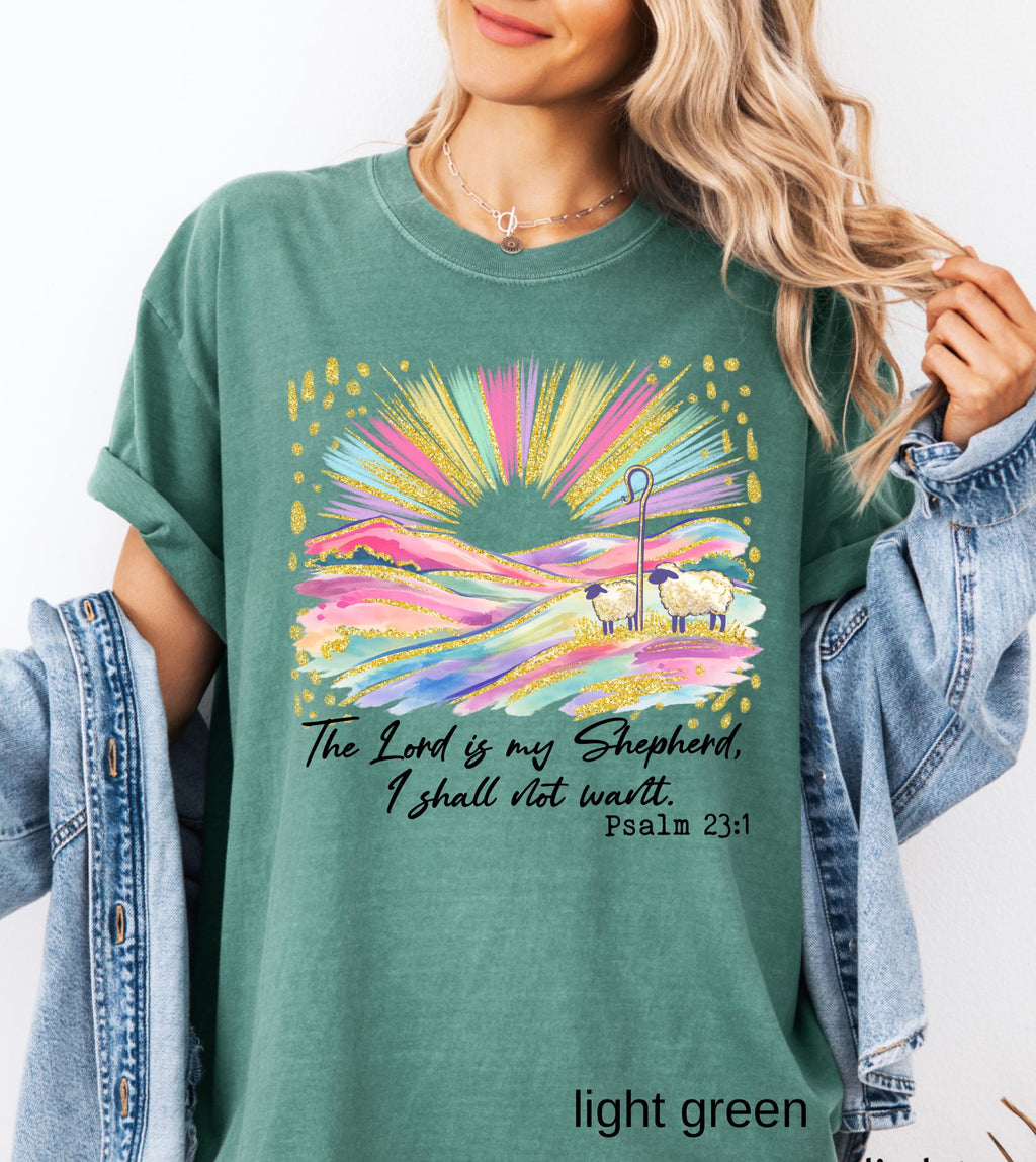 The Lord Is My Shepherd Christian Easter Comfort Colors Shirt, Colorful Faux Glitter Bible Verse Tee, Trendy Jesus Gift, Easter Women Gift
