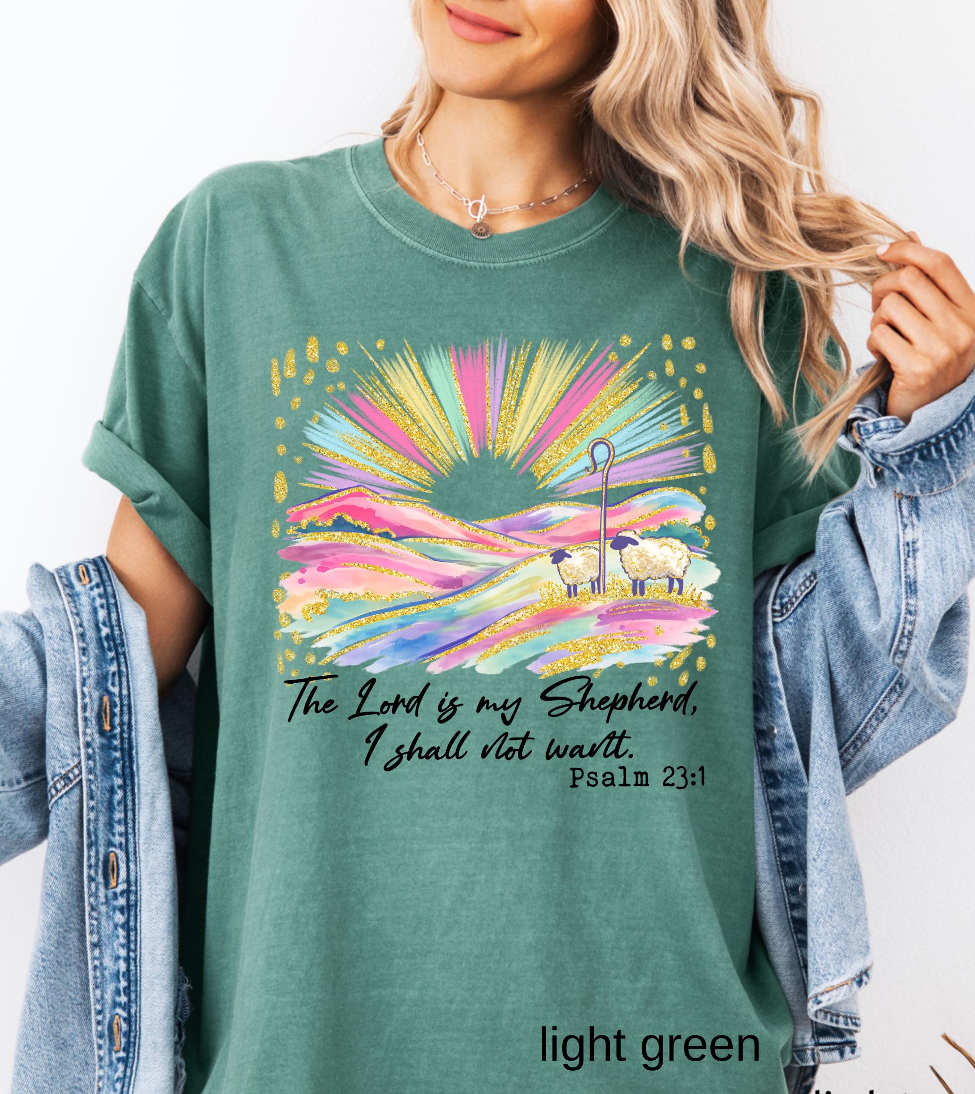 The Lord Is My Shepherd Christian Easter Comfort Colors Shirt, Colorful Faux Glitter Bible Verse Tee, Trendy Jesus Gift, Easter Women Gift