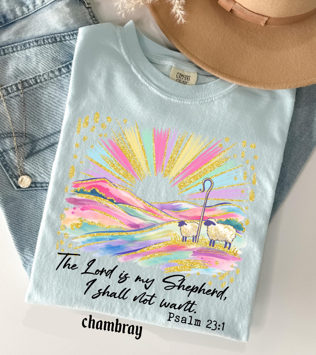 The Lord Is My Shepherd Christian Easter Comfort Colors Shirt, Colorful Faux Glitter Bible Verse Tee, Trendy Jesus Gift, Easter Women Gift