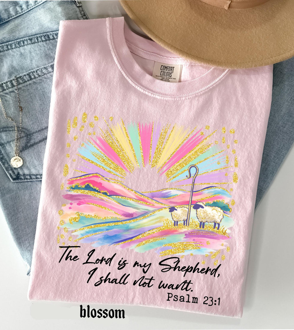The Lord Is My Shepherd Christian Easter Comfort Colors Shirt, Colorful Faux Glitter Bible Verse Tee, Trendy Jesus Gift, Easter Women Gift
