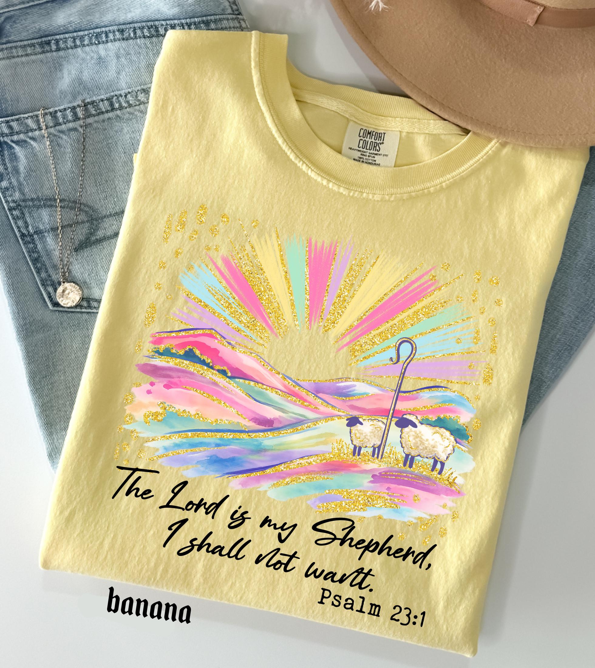 The Lord Is My Shepherd Christian Easter Comfort Colors Shirt, Colorful Faux Glitter Bible Verse Tee, Trendy Jesus Gift, Easter Women Gift