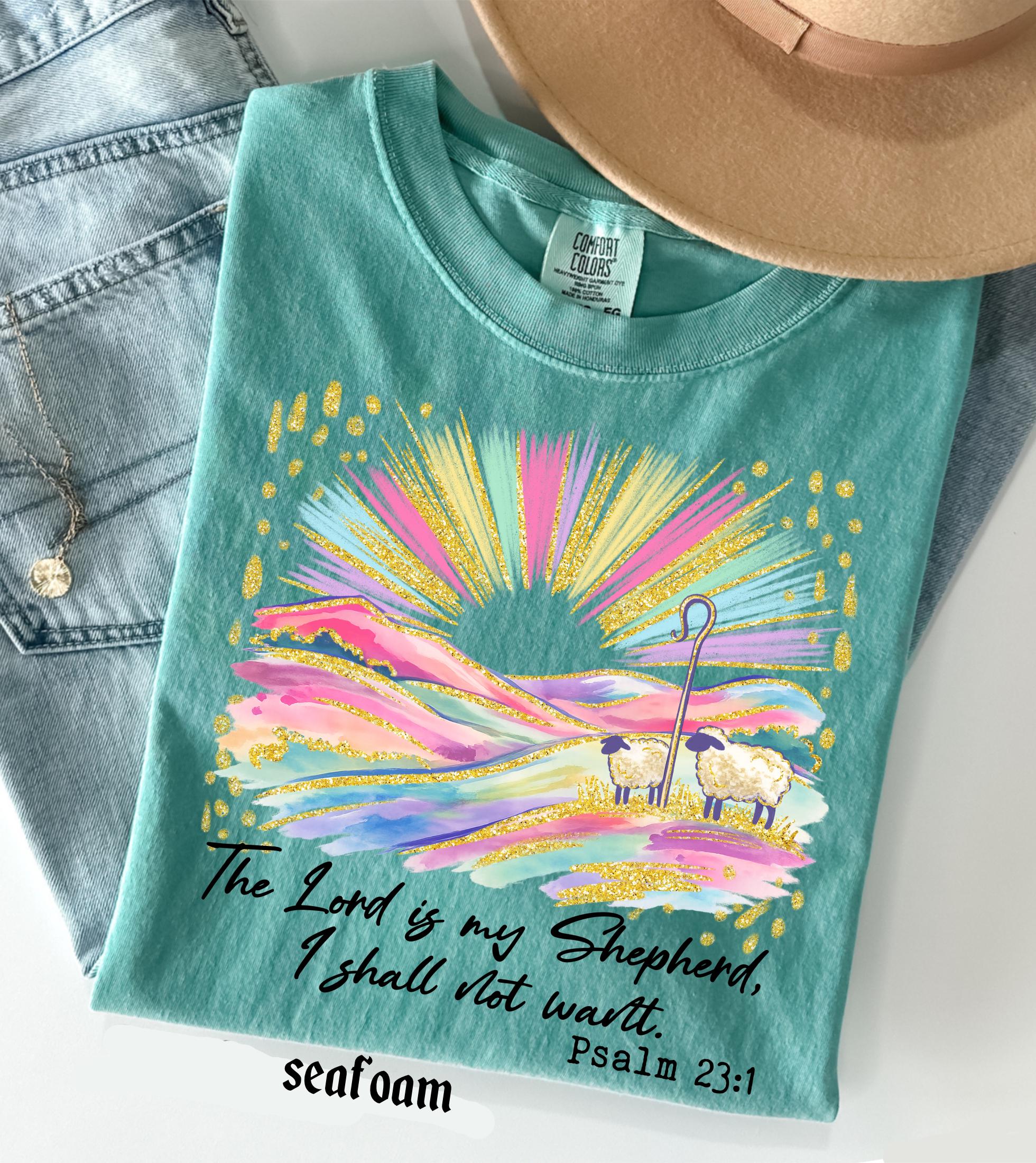 The Lord Is My Shepherd Christian Easter Comfort Colors Shirt, Colorful Faux Glitter Bible Verse Tee, Trendy Jesus Gift, Easter Women Gift