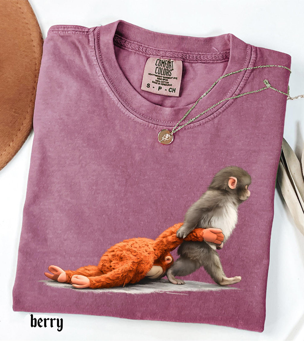 Viral Monkey Punch Graphic Comfort Colors Shirt, Lonely Baby Monkey Holding Plush Toy, Cute Emotional Gift for Animal Lovers