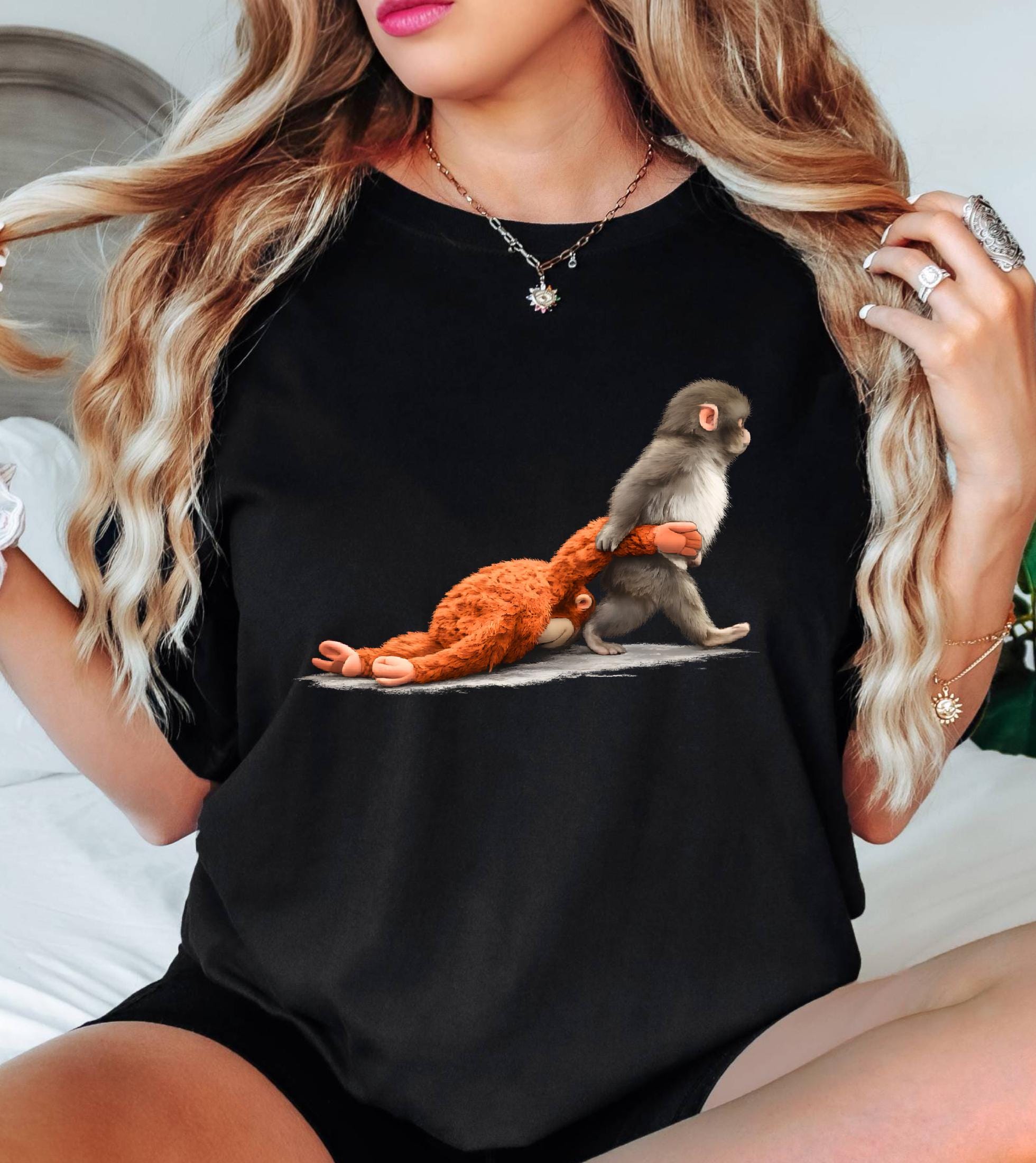 Viral Monkey Punch Graphic Comfort Colors Shirt, Lonely Baby Monkey Holding Plush Toy, Cute Emotional Gift for Animal Lovers