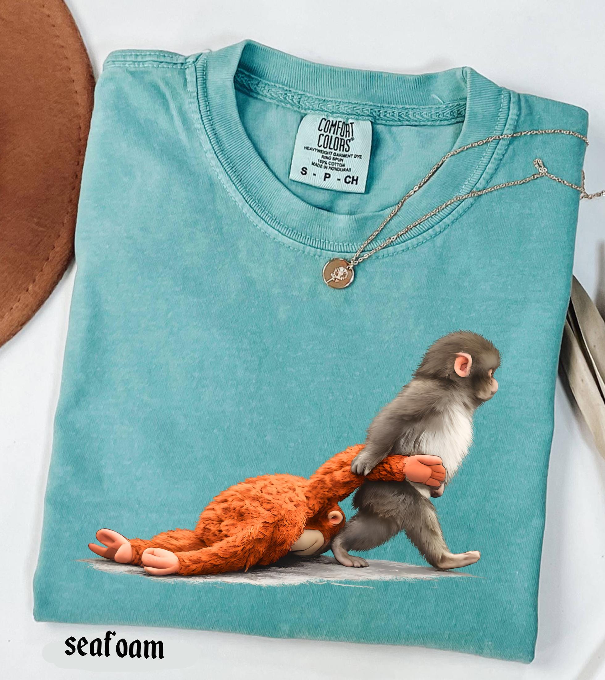 Viral Monkey Punch Graphic Comfort Colors Shirt, Lonely Baby Monkey Holding Plush Toy, Cute Emotional Gift for Animal Lovers