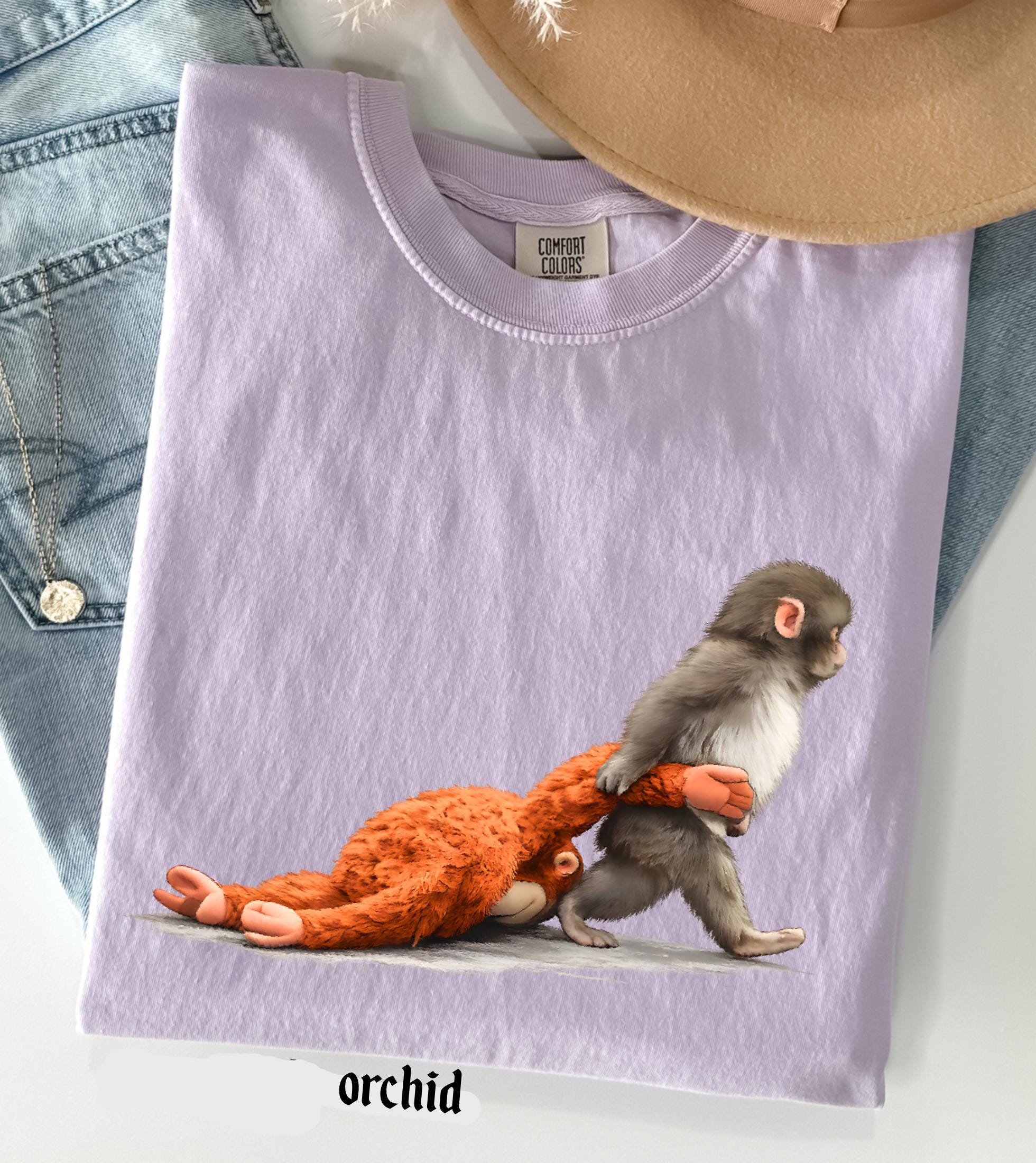 Viral Monkey Punch Graphic Comfort Colors Shirt, Lonely Baby Monkey Holding Plush Toy, Cute Emotional Gift for Animal Lovers