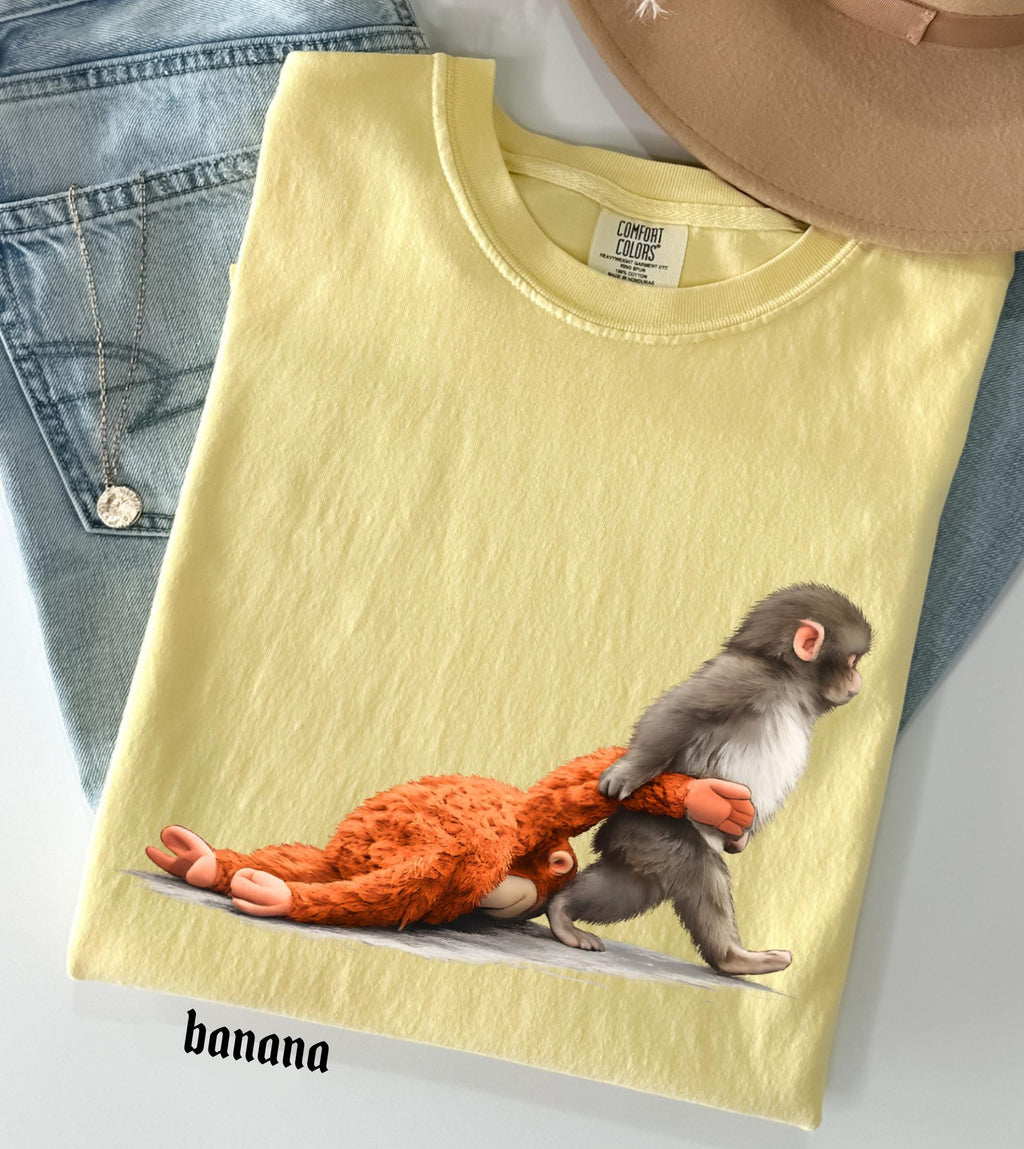 Viral Monkey Punch Graphic Comfort Colors Shirt, Lonely Baby Monkey Holding Plush Toy, Cute Emotional Gift for Animal Lovers