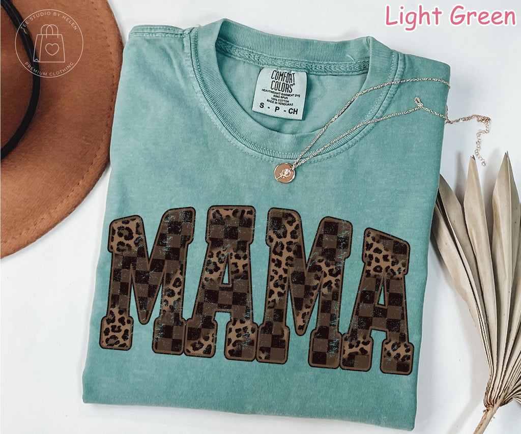 Comfort Colors® Leopard Mama Shirt, Retro Western Mama Shirt, Mothers Day Gift, Trendy Checkered Mom Tee, Gift for Mom, Cheetah Print Shirt