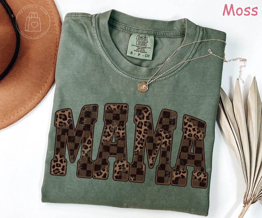 Comfort Colors® Leopard Mama Shirt, Retro Western Mama Shirt, Mothers Day Gift, Trendy Checkered Mom Tee, Gift for Mom, Cheetah Print Shirt