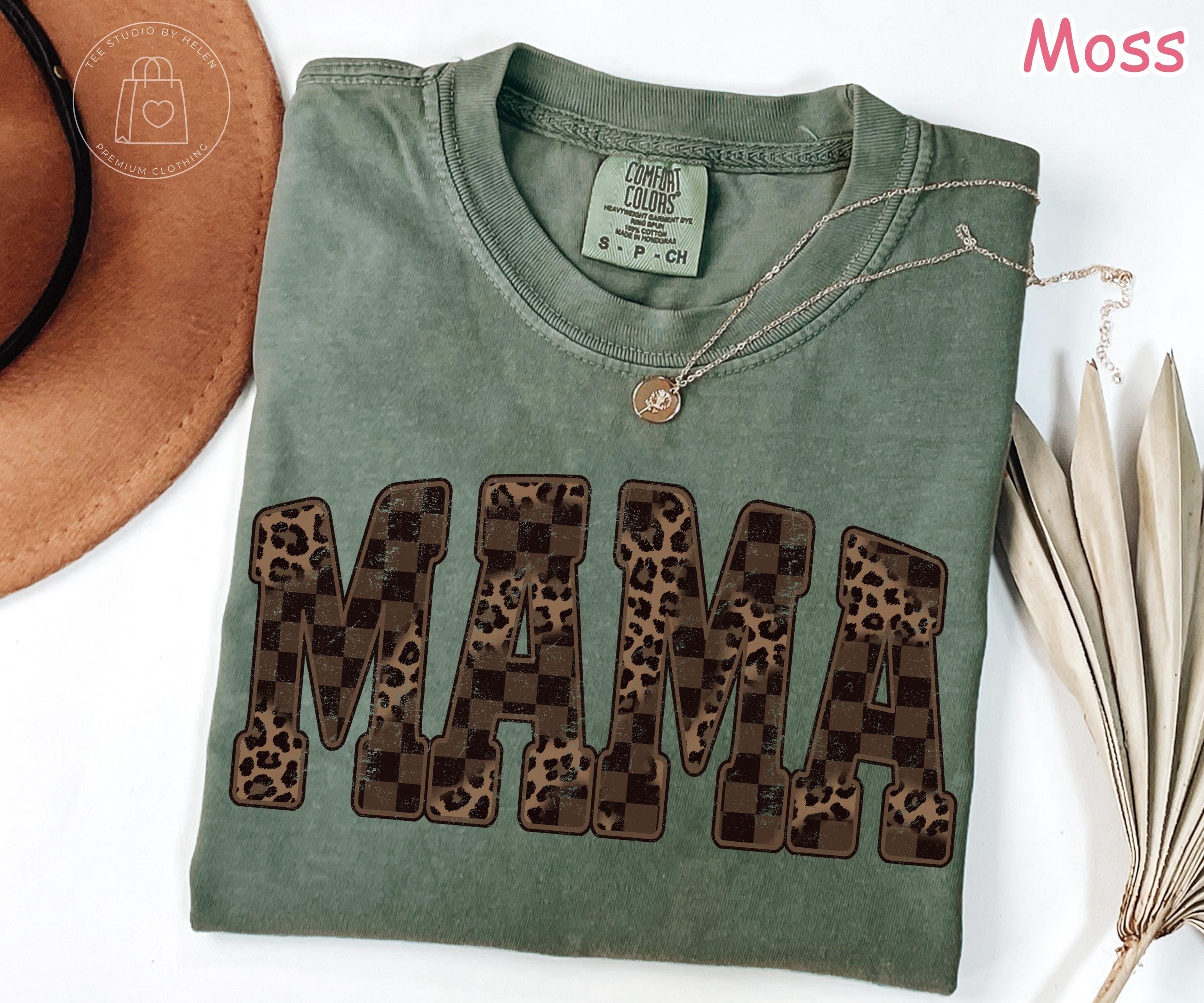 Comfort Colors® Leopard Mama Shirt, Retro Western Mama Shirt, Mothers Day Gift, Trendy Checkered Mom Tee, Gift for Mom, Cheetah Print Shirt