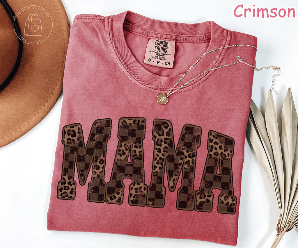 Comfort Colors® Leopard Mama Shirt, Retro Western Mama Shirt, Mothers Day Gift, Trendy Checkered Mom Tee, Gift for Mom, Cheetah Print Shirt