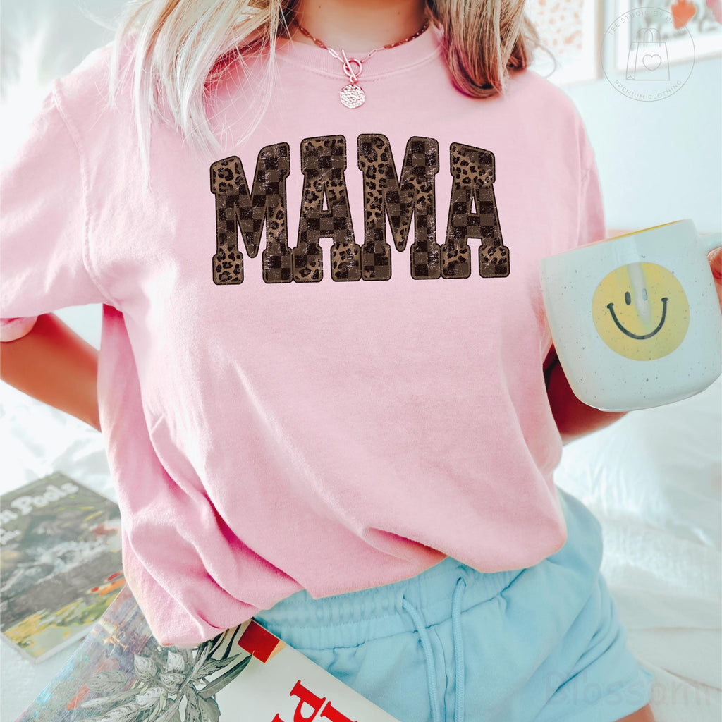 Comfort Colors® Leopard Mama Shirt, Retro Western Mama Shirt, Mothers Day Gift, Trendy Checkered Mom Tee, Gift for Mom, Cheetah Print Shirt