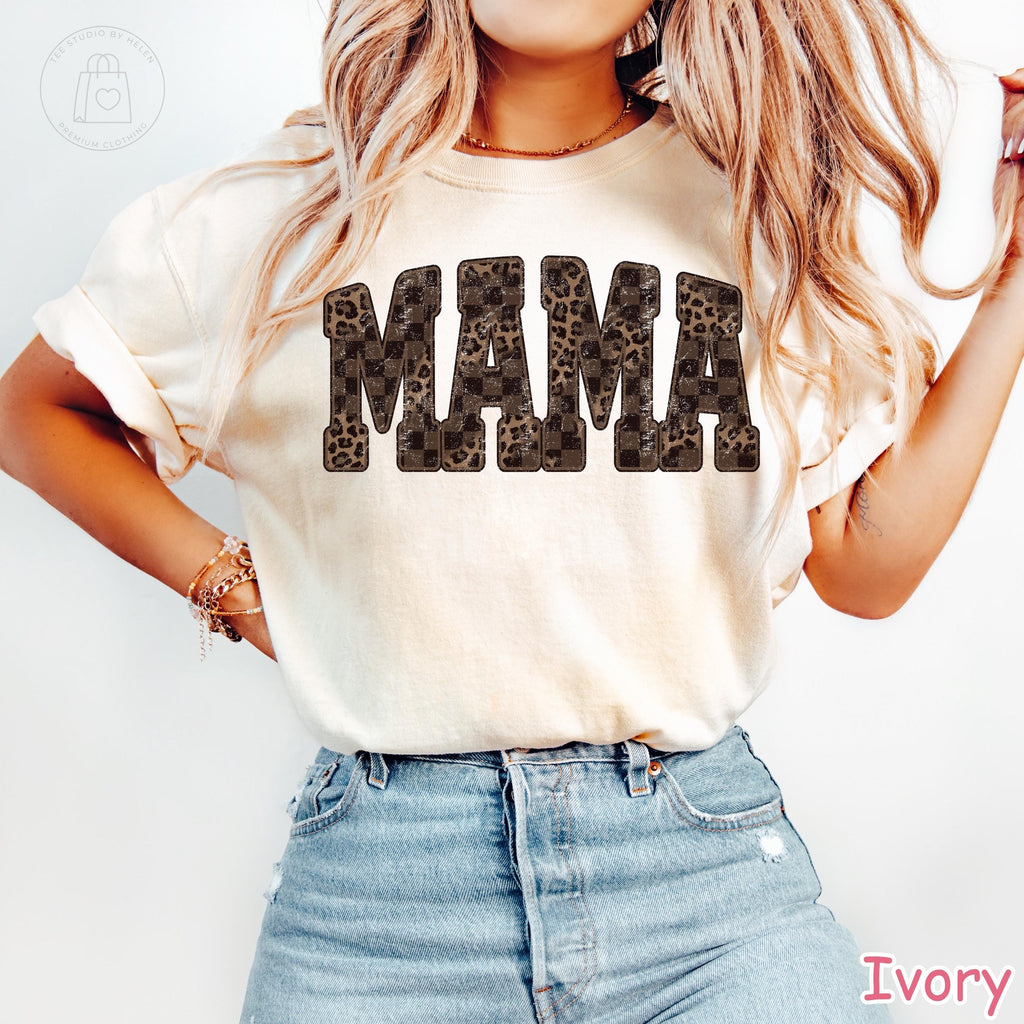 Comfort Colors® Leopard Mama Shirt, Retro Western Mama Shirt, Mothers Day Gift, Trendy Checkered Mom Tee, Gift for Mom, Cheetah Print Shirt