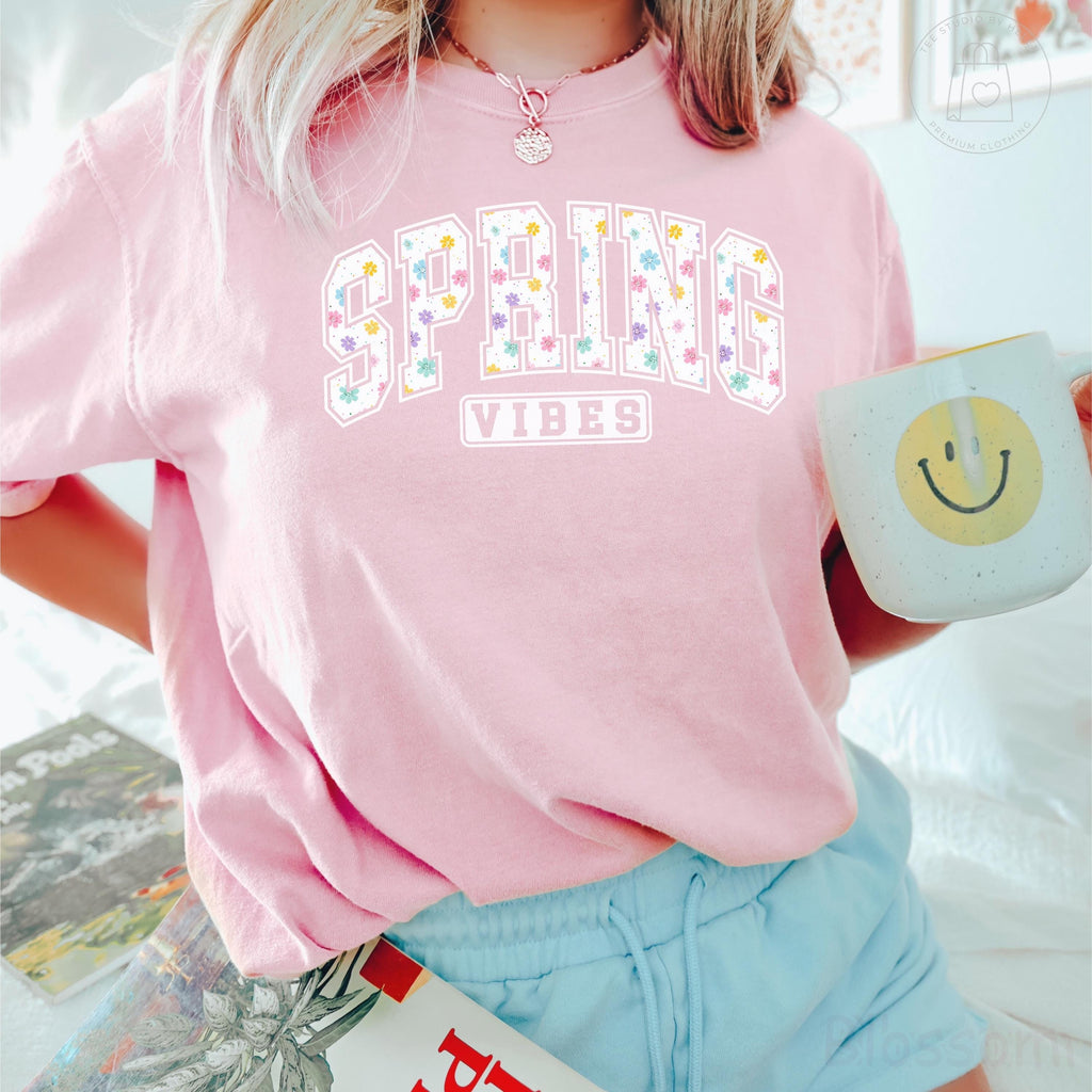 Comfort Colors® Spring Vibes Shirt, Floral Spring Shirt, Spring Season Graphic Tee, Cute Easter Spring Shirt, Womens Spring Aesthetic Tee
