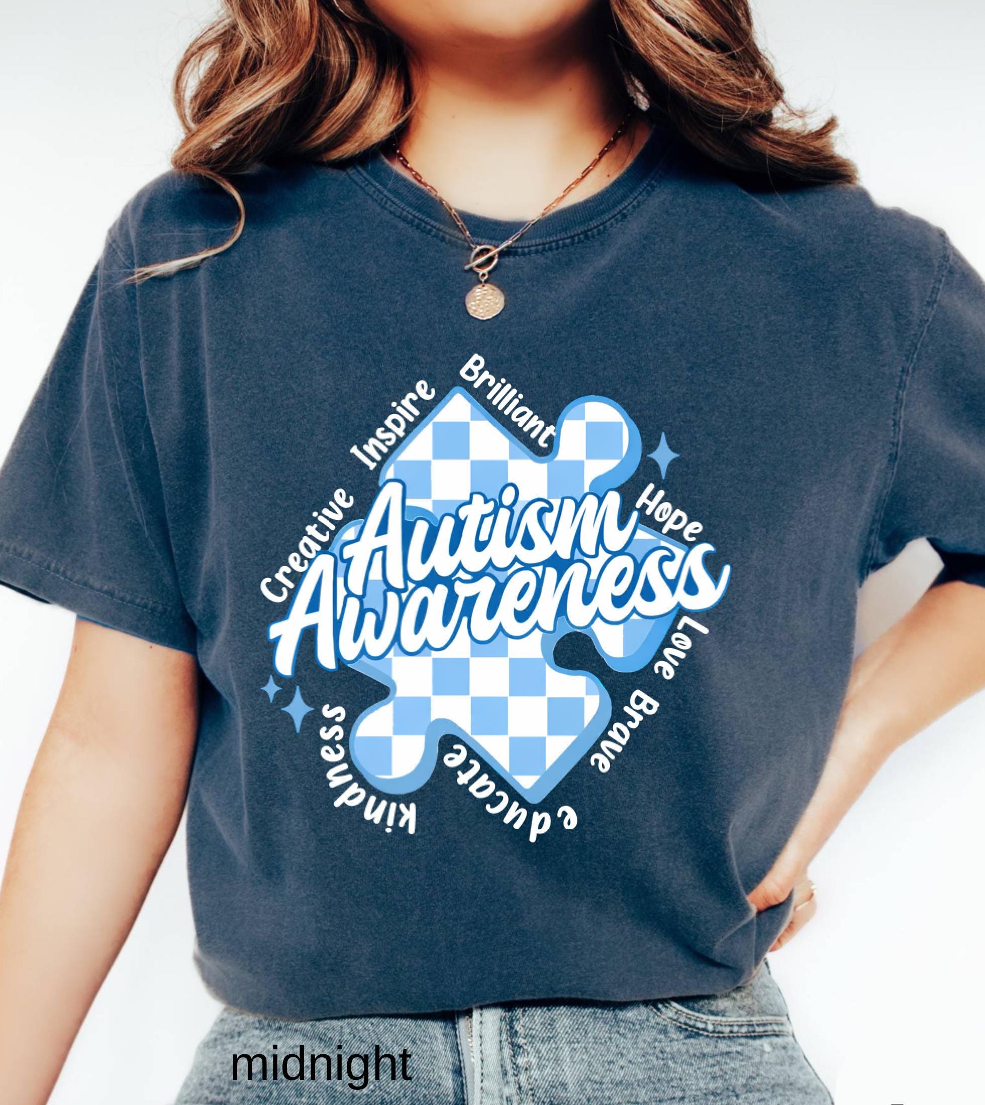 Autism Awareness Comfort Colors T-Shirt, In April We Wear Blue Special Education Teacher Shirt, Aura Of Blue Embrace Nuerodiversity Tee