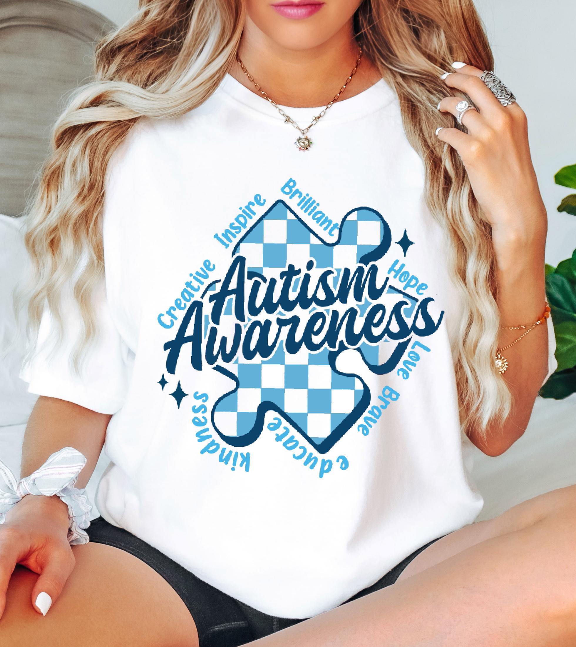 Autism Awareness Comfort Colors T-Shirt, In April We Wear Blue Special Education Teacher Shirt, Aura Of Blue Embrace Nuerodiversity Tee