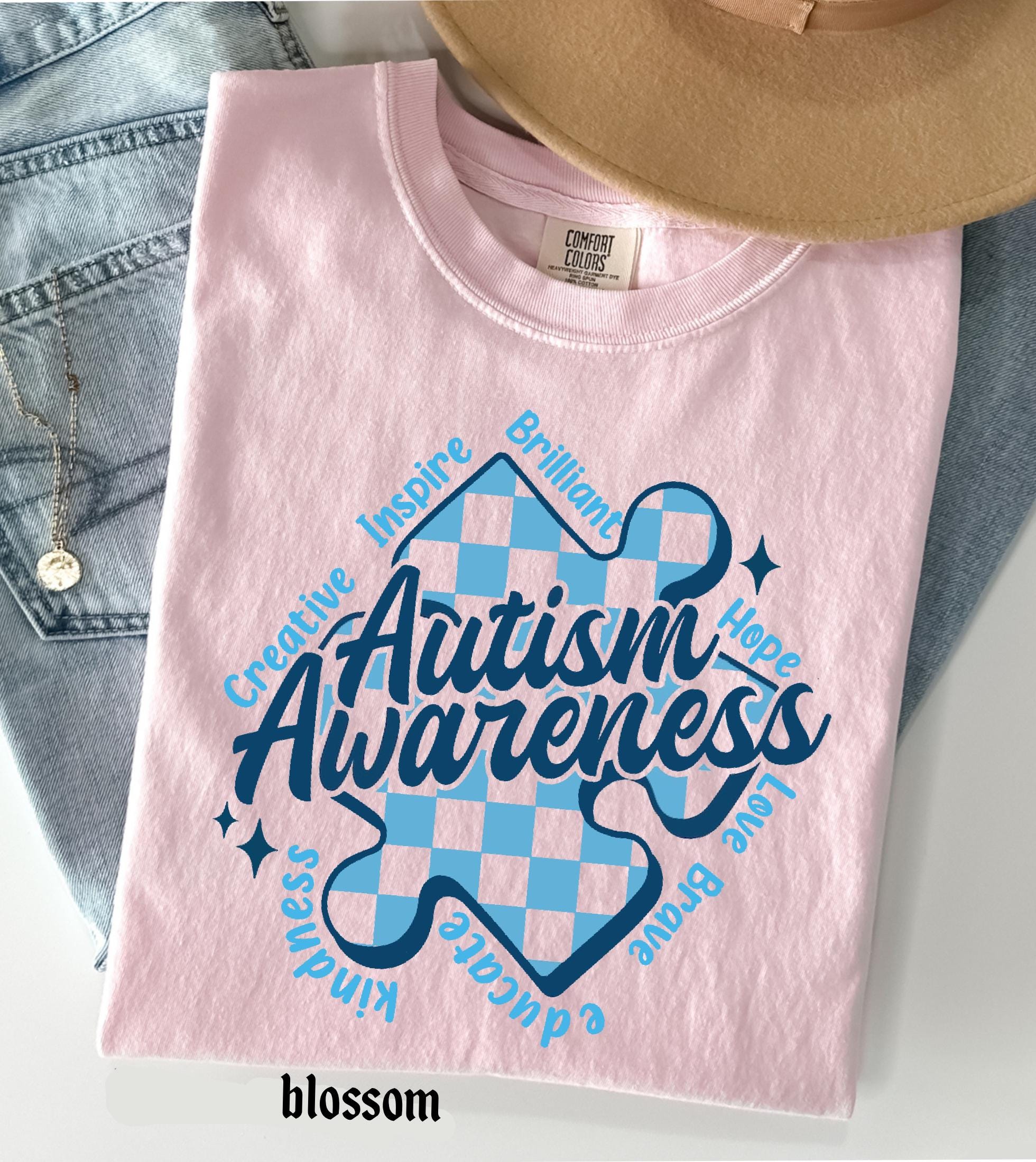 Autism Awareness Comfort Colors T-Shirt, In April We Wear Blue Special Education Teacher Shirt, Aura Of Blue Embrace Nuerodiversity Tee