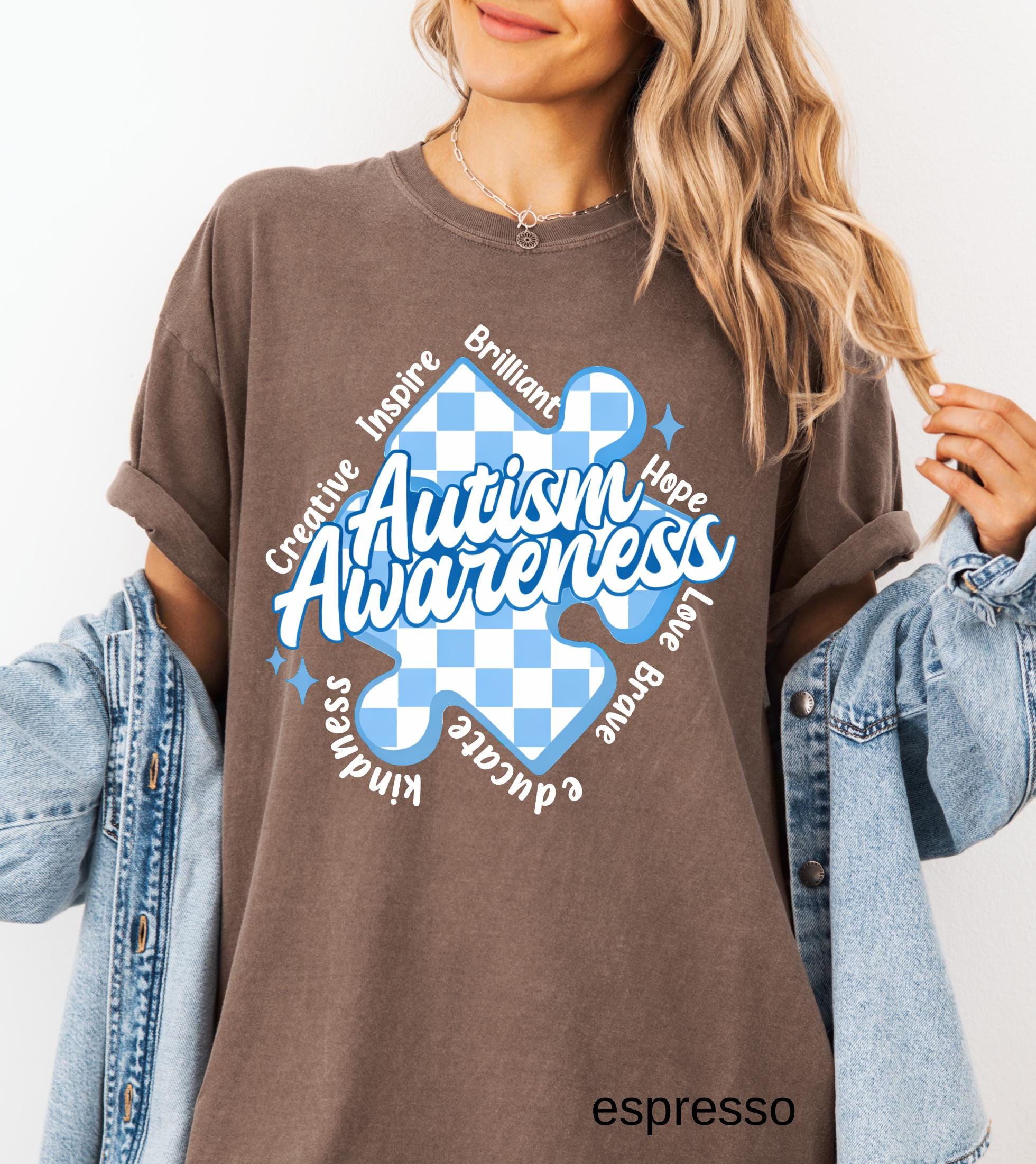 Autism Awareness Comfort Colors T-Shirt, In April We Wear Blue Special Education Teacher Shirt, Aura Of Blue Embrace Nuerodiversity Tee