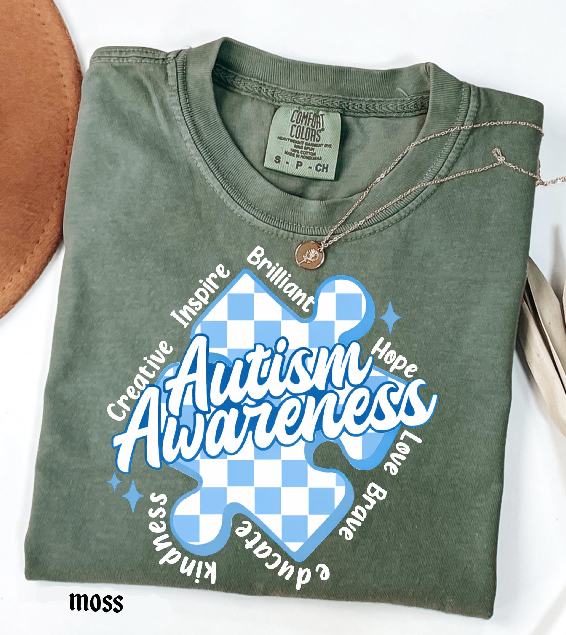Autism Awareness Comfort Colors T-Shirt, In April We Wear Blue Special Education Teacher Shirt, Aura Of Blue Embrace Nuerodiversity Tee