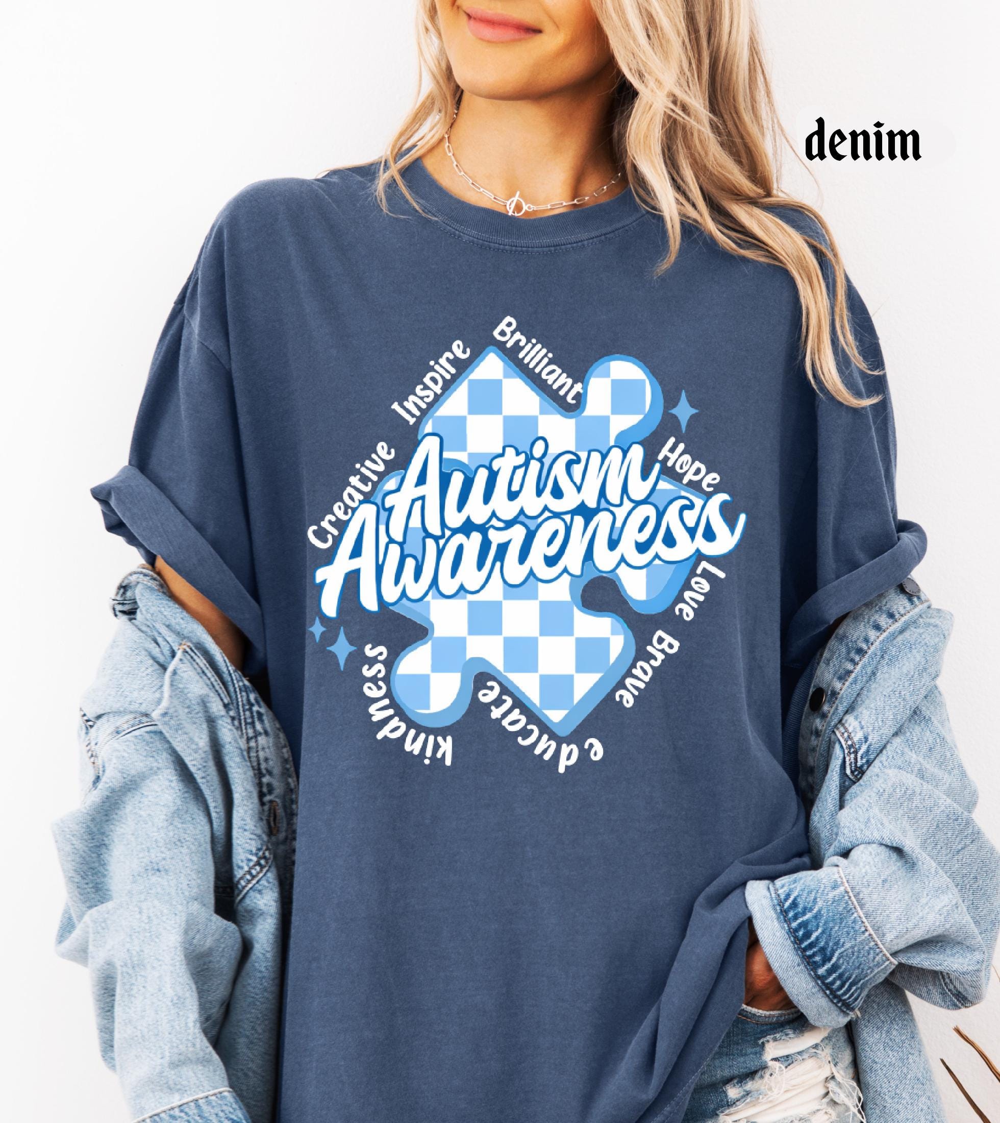 Autism Awareness Comfort Colors T-Shirt, In April We Wear Blue Special Education Teacher Shirt, Aura Of Blue Embrace Nuerodiversity Tee