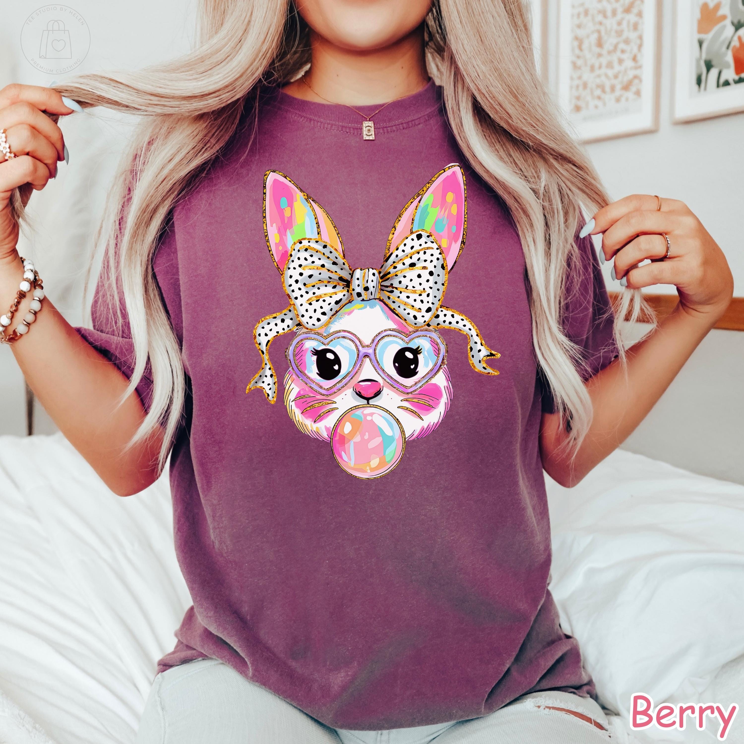 Comfort Colors® Easter Bunny Shirt, Coquette Bow Easter Shirt, Bubblegum Bunny Shirt, Trendy Easter Gift for Her, Women's Easter Outfit