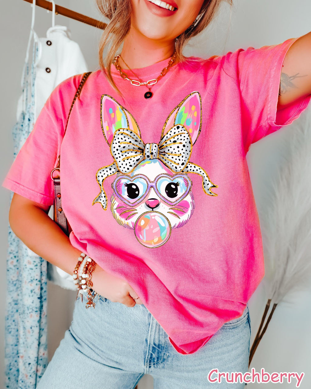 Comfort Colors® Easter Bunny Shirt, Coquette Bow Easter Shirt, Bubblegum Bunny Shirt, Trendy Easter Gift for Her, Women's Easter Outfit