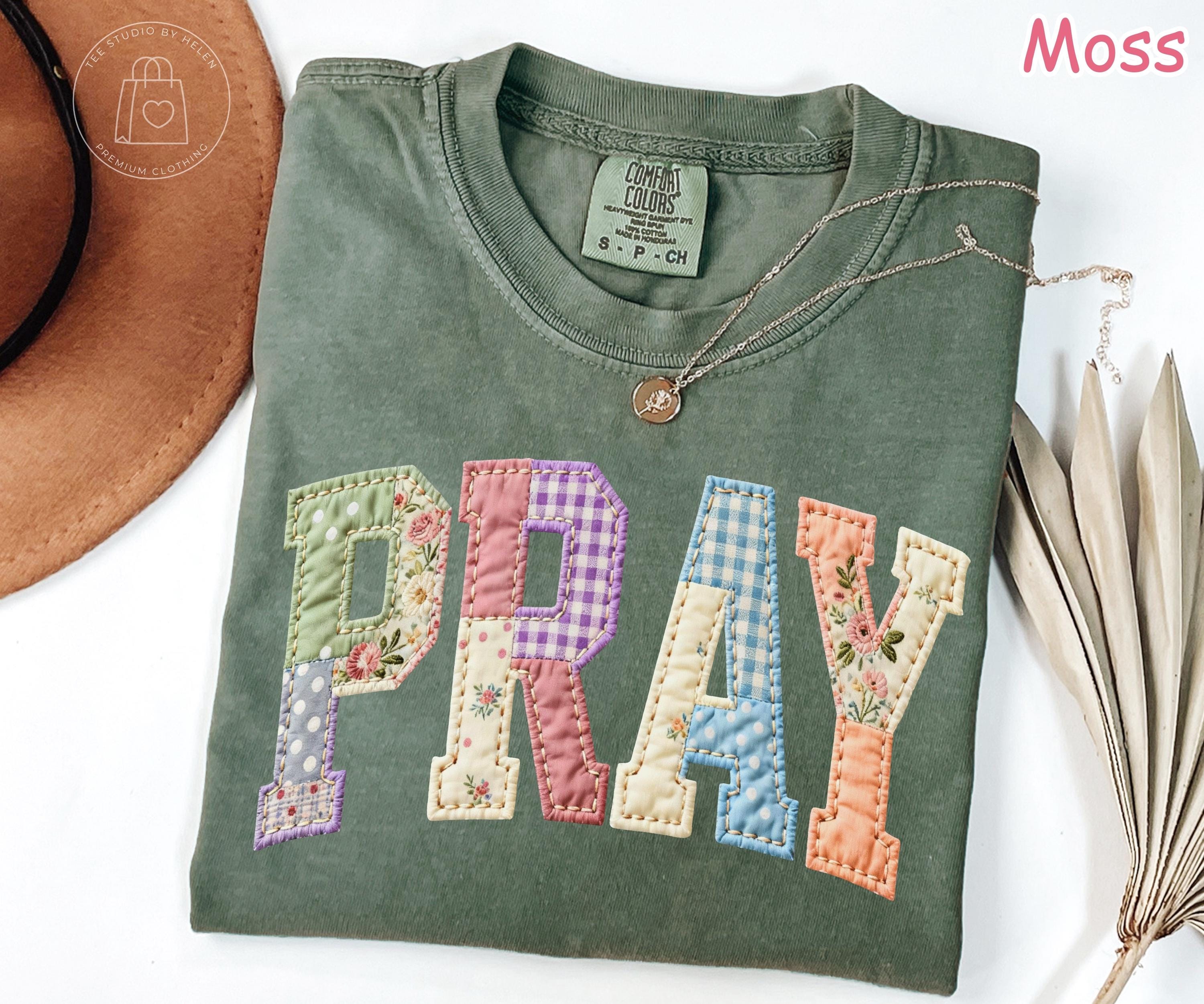 Comfort Colors® Faux Quilted Pray Shirt, Religious Shirt for Women, Patchwork Christian Gift, Bible Verse Tee, Faith Floral Graphic Tee