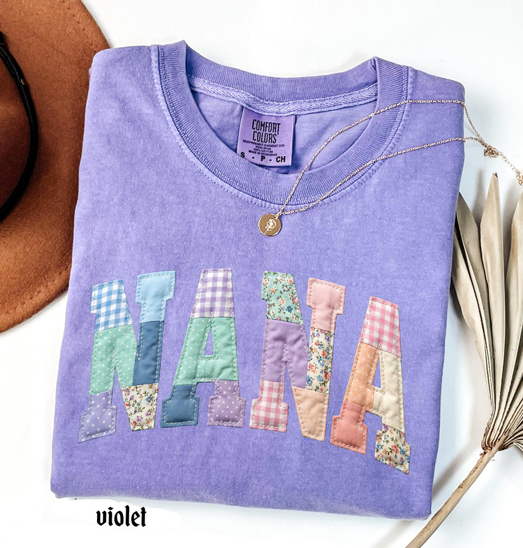 Faux Quilted Mama Comfort Colors© Shirt, Custom Mama Mimi Nana Gigi Mothers Day Gift, Floral Mom T-Shirt, Faux Patchwork Mom Tee