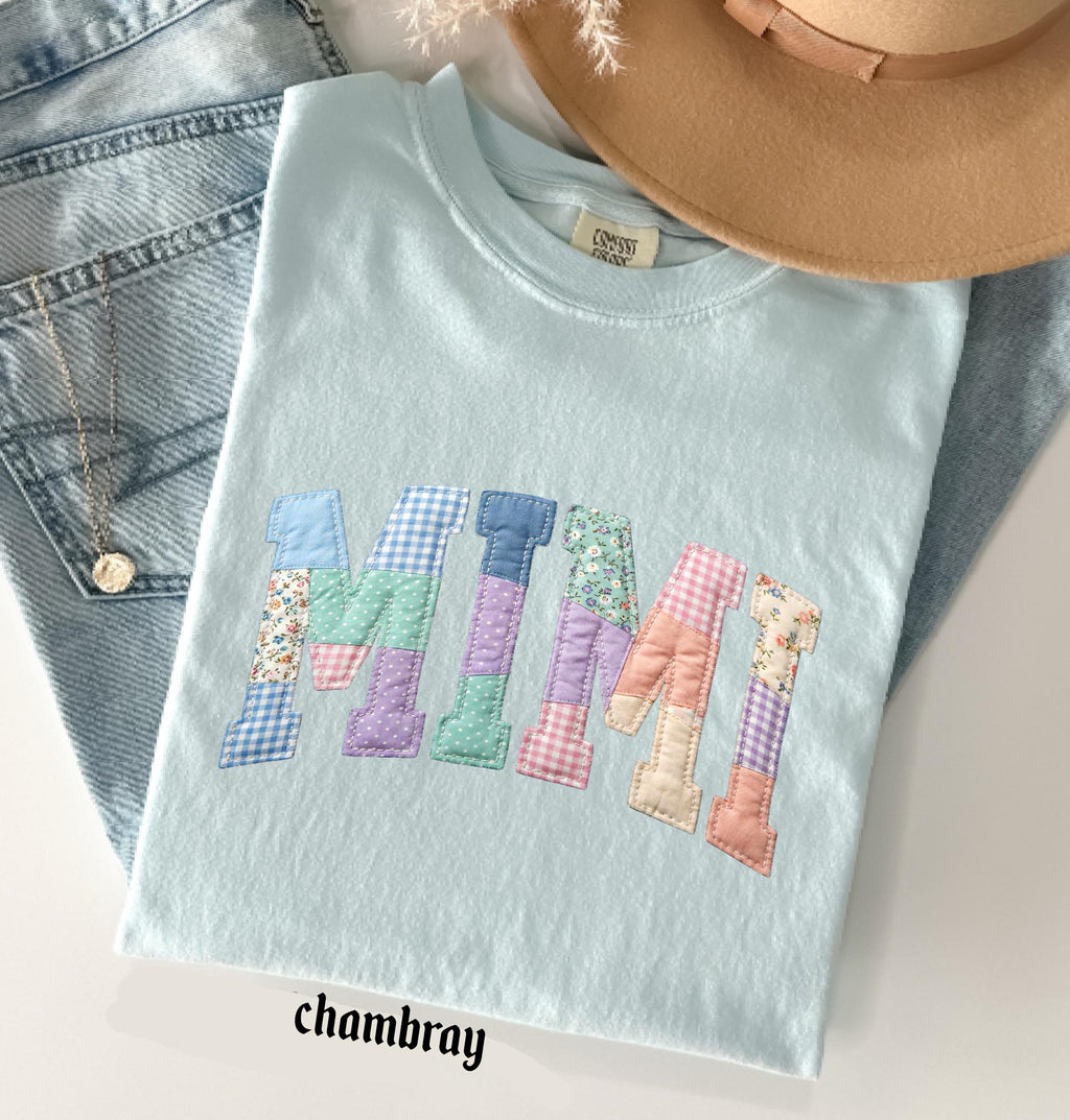 Faux Quilted Mama Comfort Colors© Shirt, Custom Mama Mimi Nana Gigi Mothers Day Gift, Floral Mom T-Shirt, Faux Patchwork Mom Tee