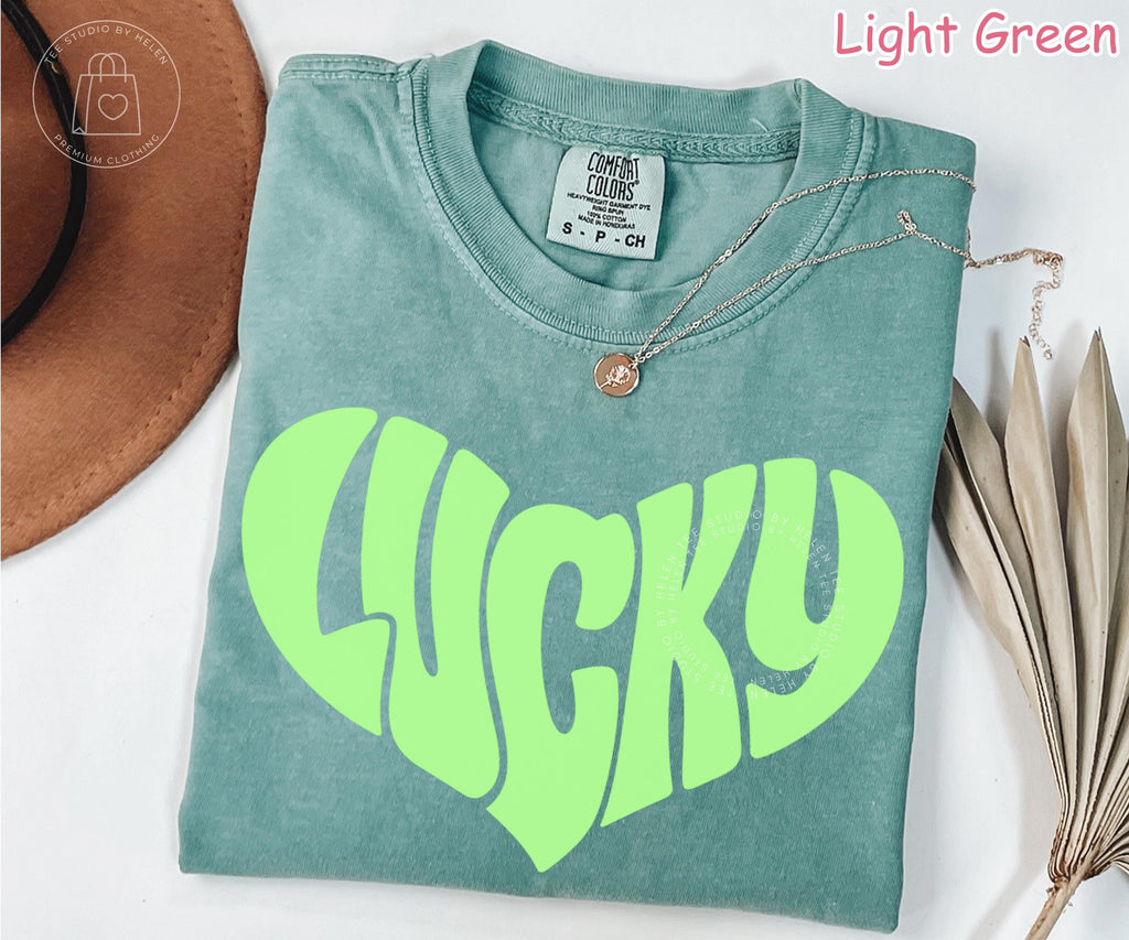Comfort Colors® Lucky Shirt, St Patricks Day Shirt, Retro Lucky Heart Shirt, Lucky Clover Tee, Irish Shirt for Women, St Paddy's Day Tee